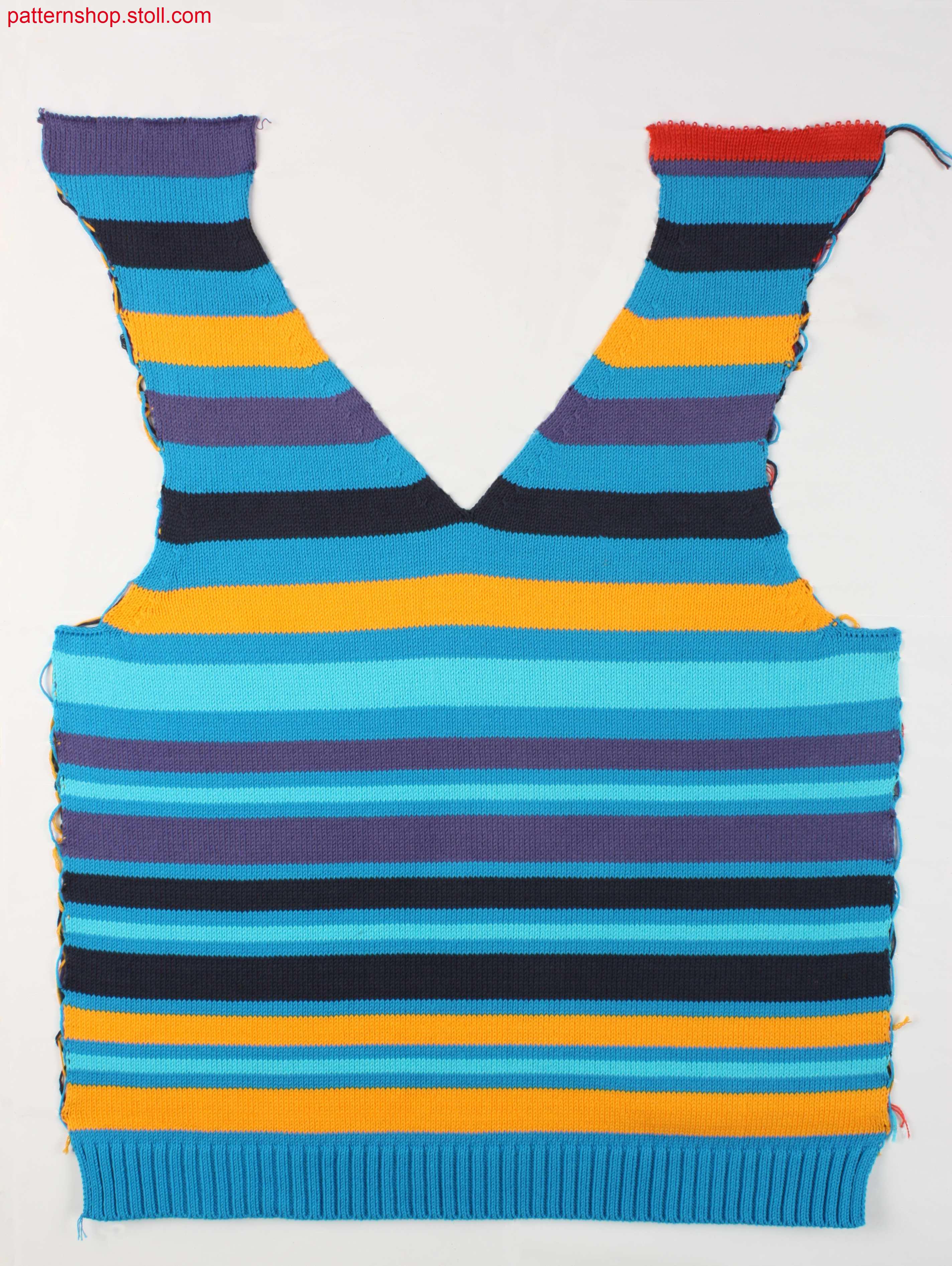 Striped jersey front part with border-thread fixation / Geringeltes Rechts-Links Vorderteil mit Faden-Randfixierung