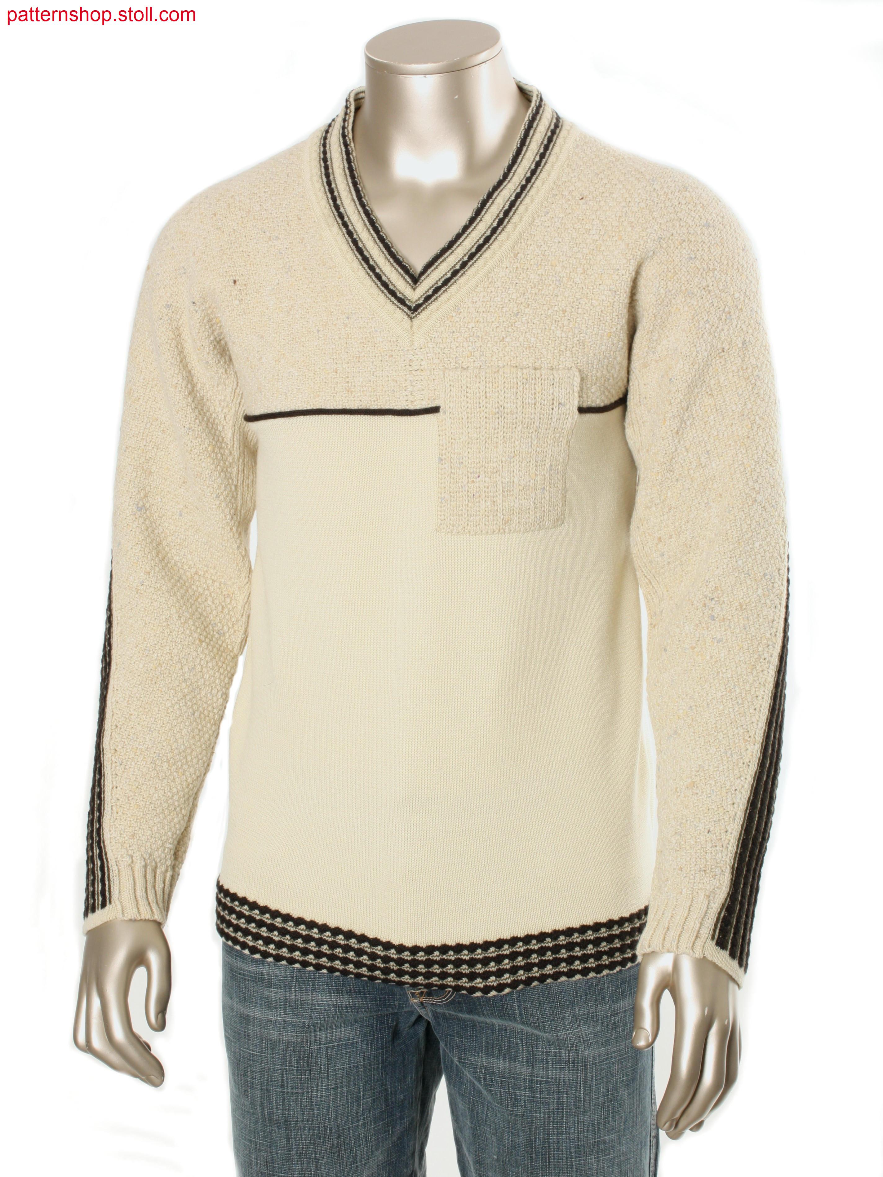 Fully Fashion intarsia pullover with racked structured bordure / Fully Fashion-Intarsia Pullover mit Versatz-Struktur
