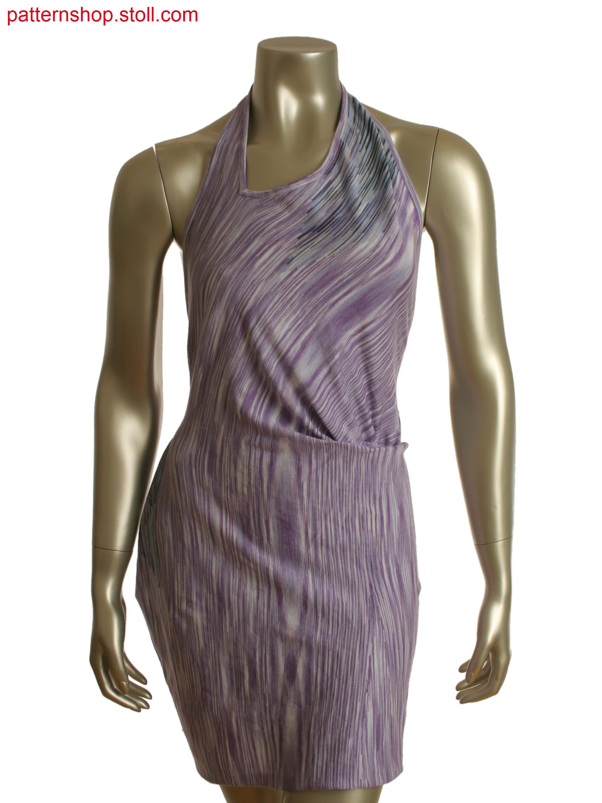 Fully Fashion halter neck 2-color intarsia dress knitted horizontally