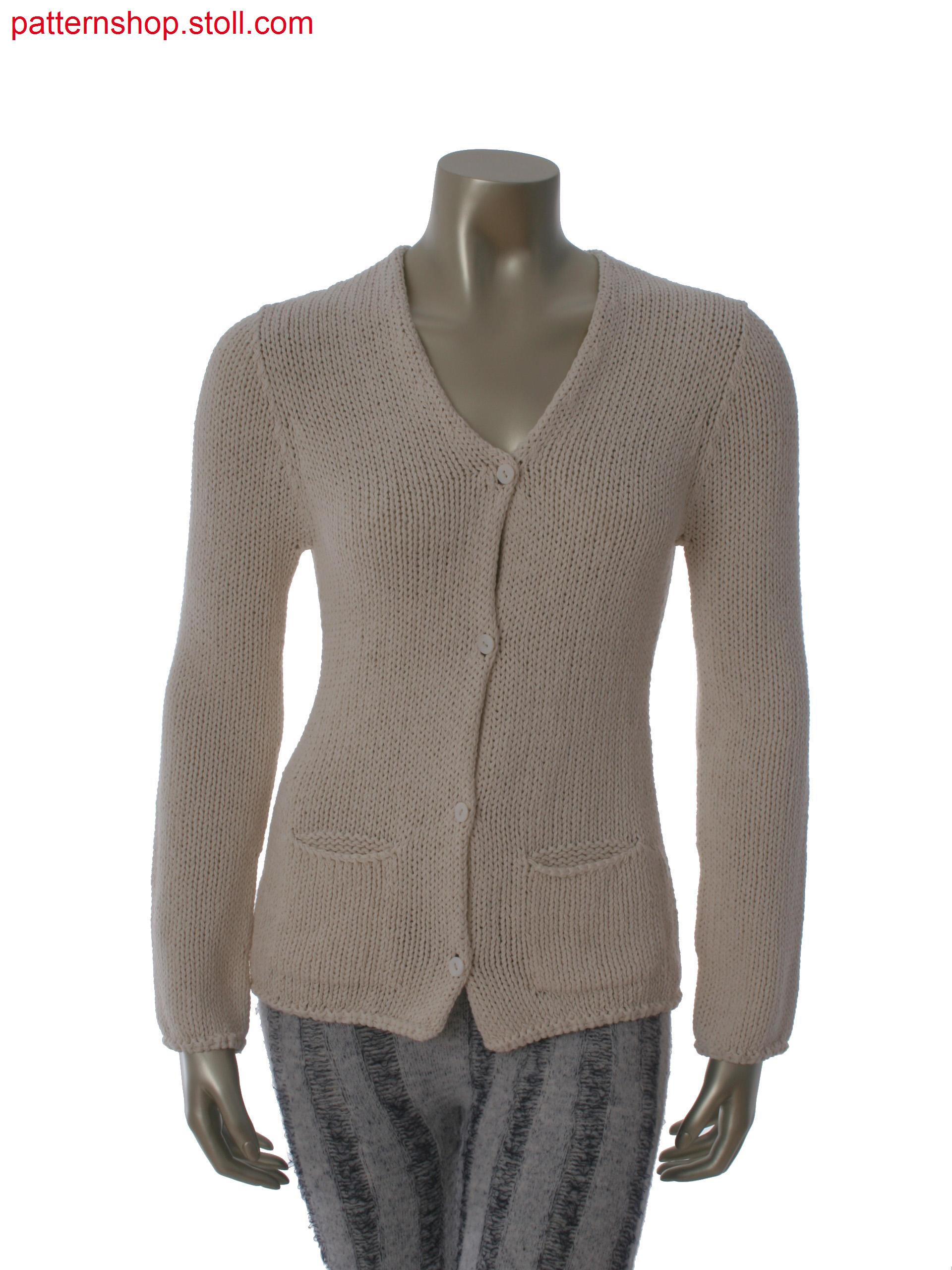 Jersey cardigan with patch pockets / Rechts-Links Strickjacke mit aufgesetzten Taschen