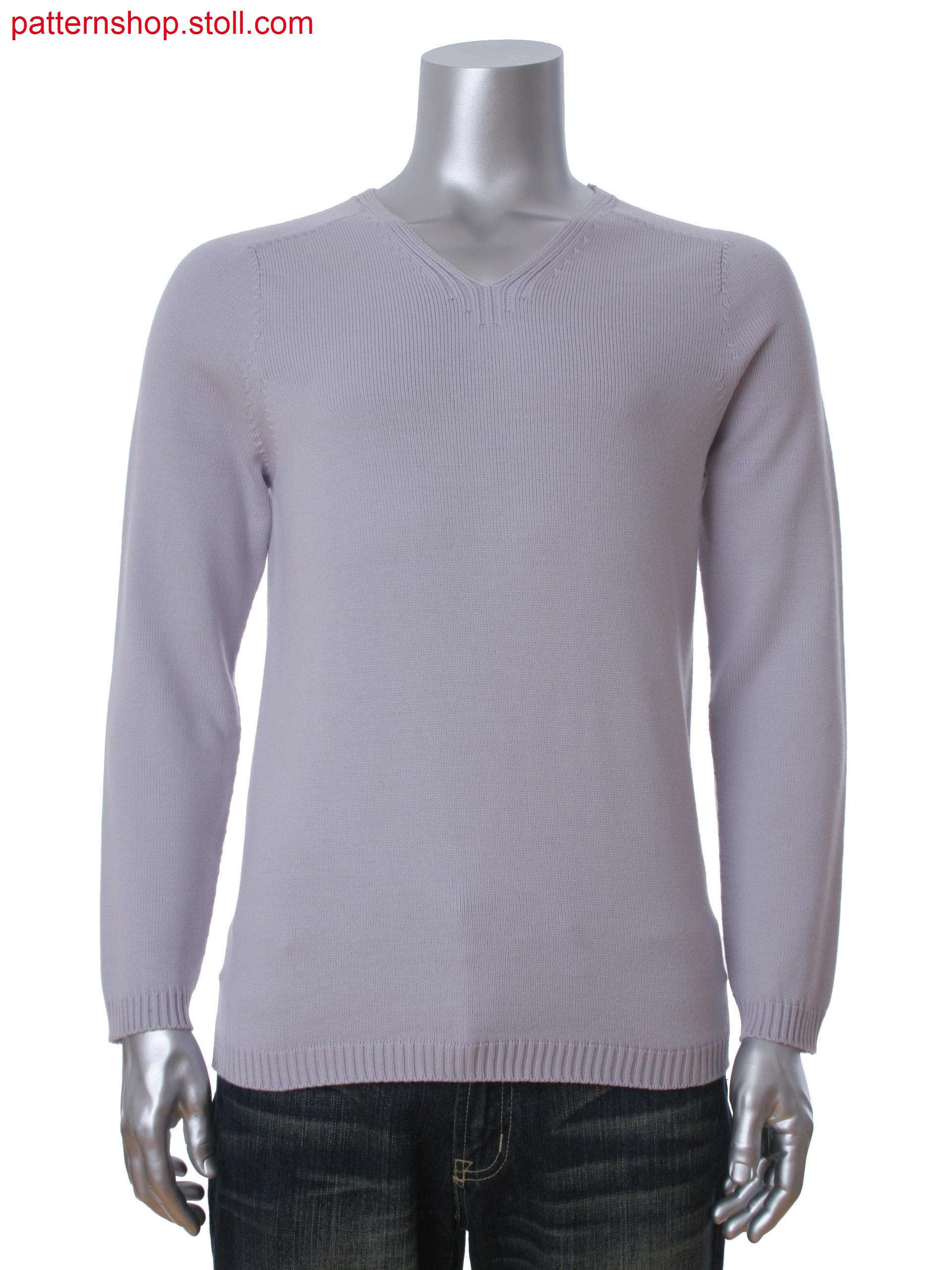 Men's pullover with saddle shoulder and V-neck in rib structure