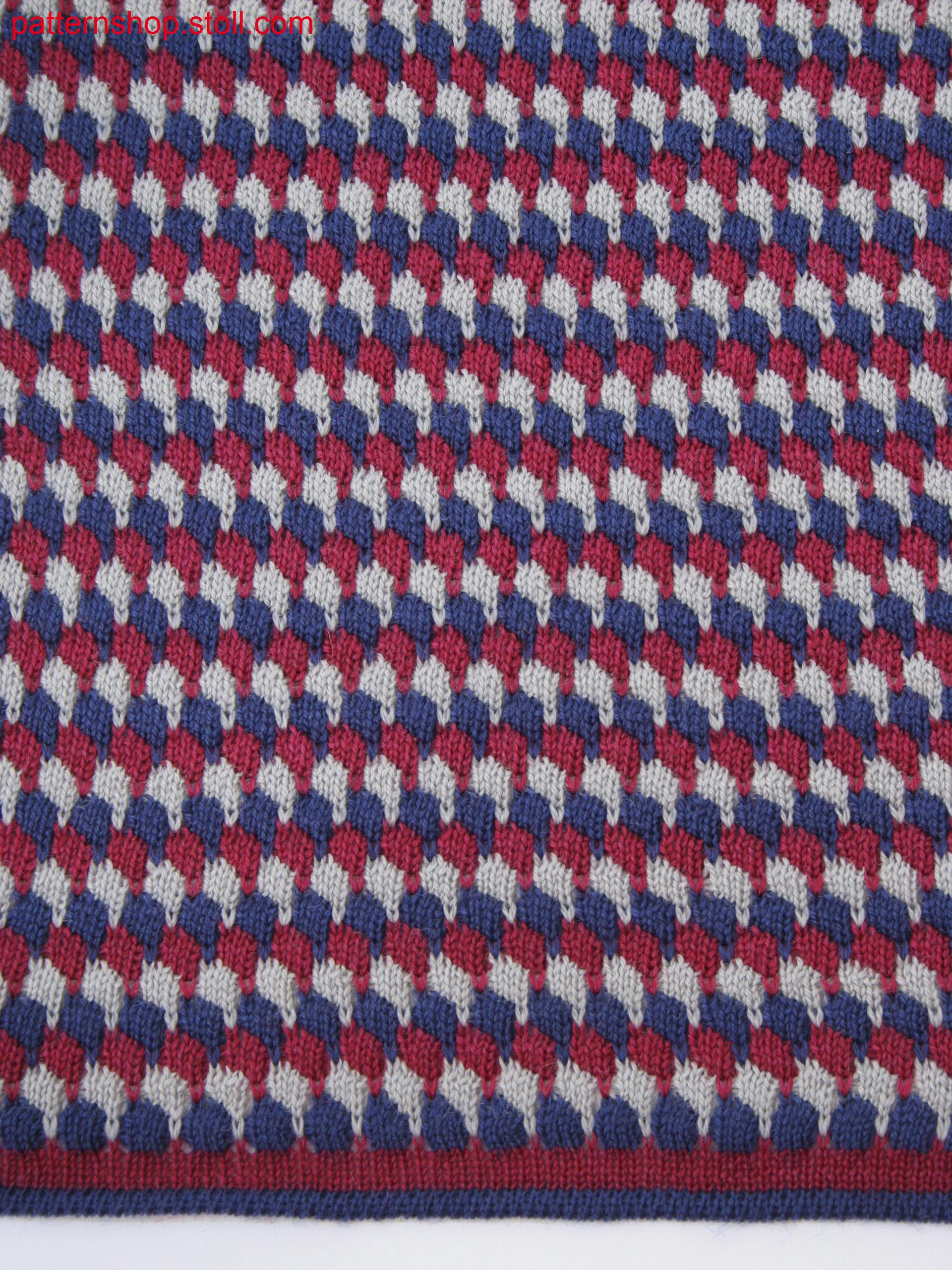 Knitted fabric in 3-color stripes with tucks