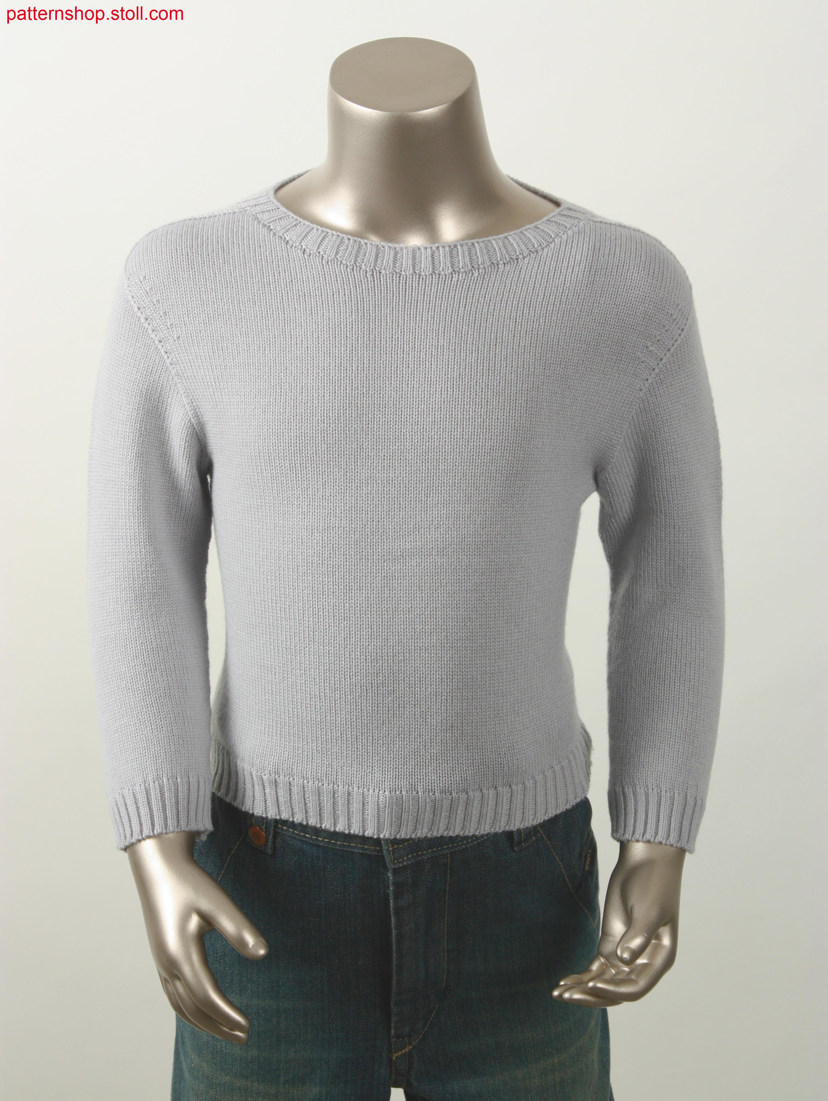 Jersey pullover with saddle shoulder and crew neck with widening / Rechts-Links Pullover mit Sattelschulter und Zunahme