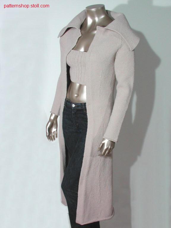 Jersey coat with knitted on collar / Rechts-Links Mantel mit angestricktem Kragen