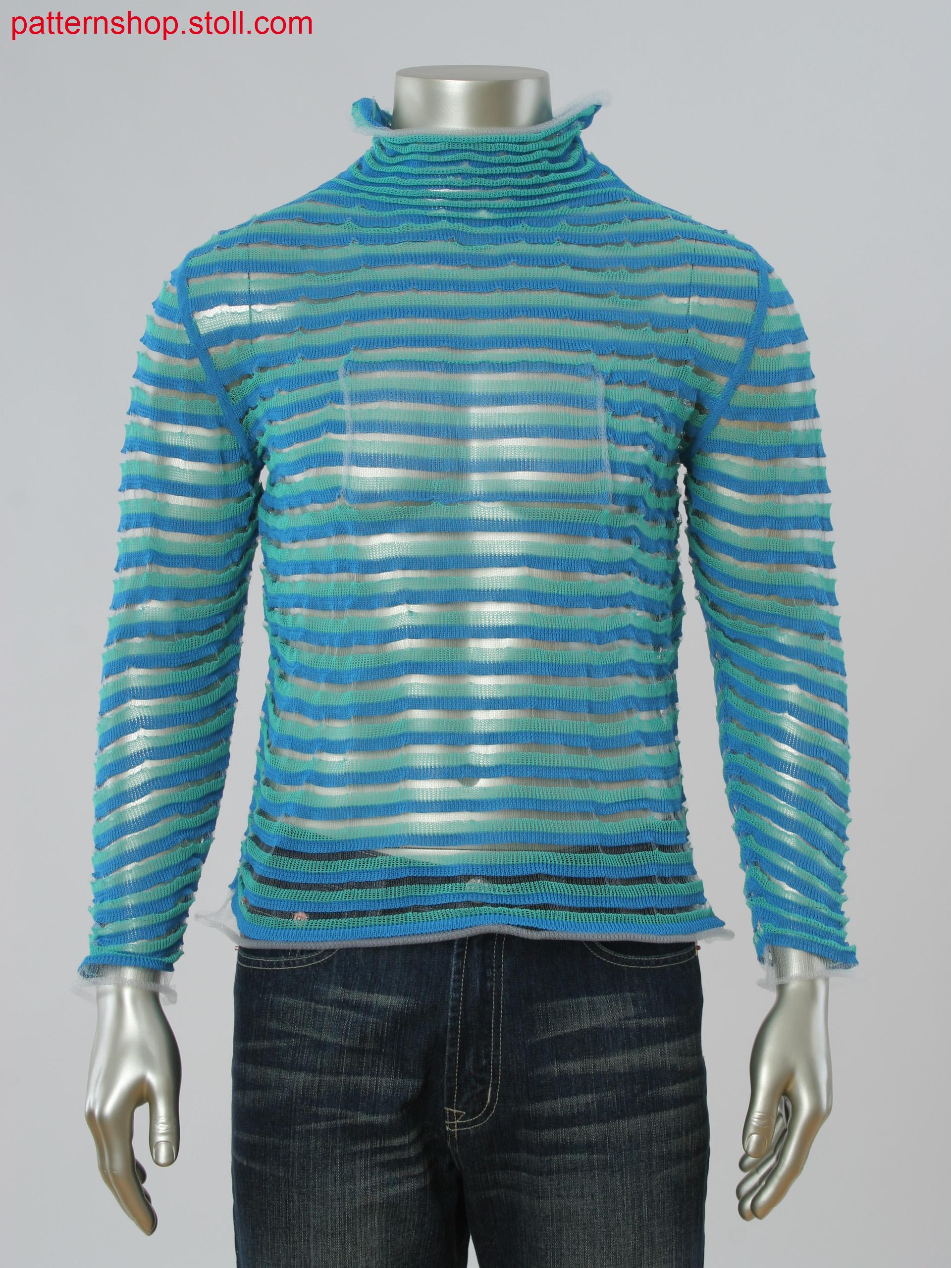 Stoll-applications&reg Fully Fashion 3-color striped pullover with monofilament yarn
