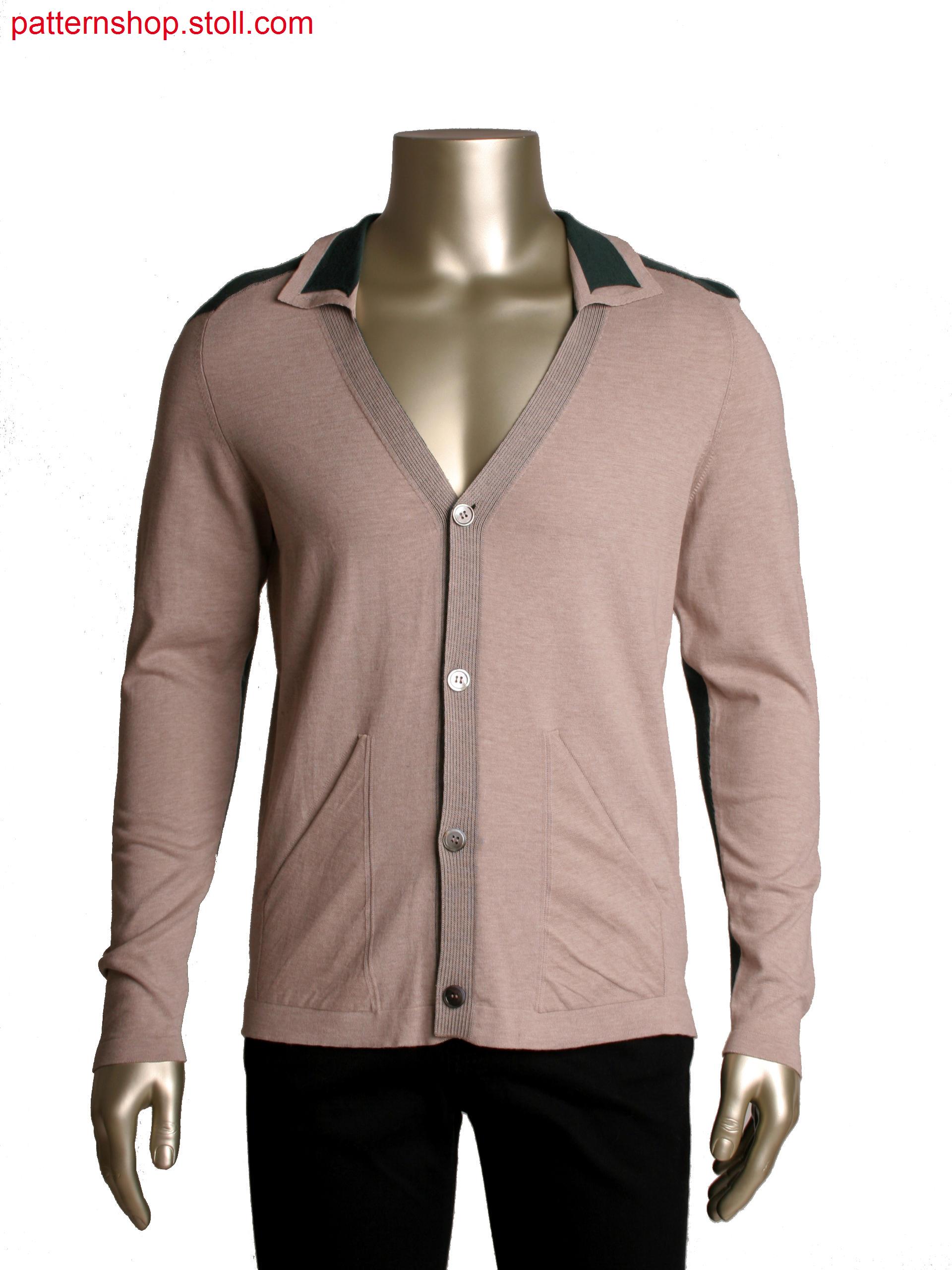 Fully Fashion cardigan with integrated pocket in all needle technique,doublebed structure at sleeve and shoulder