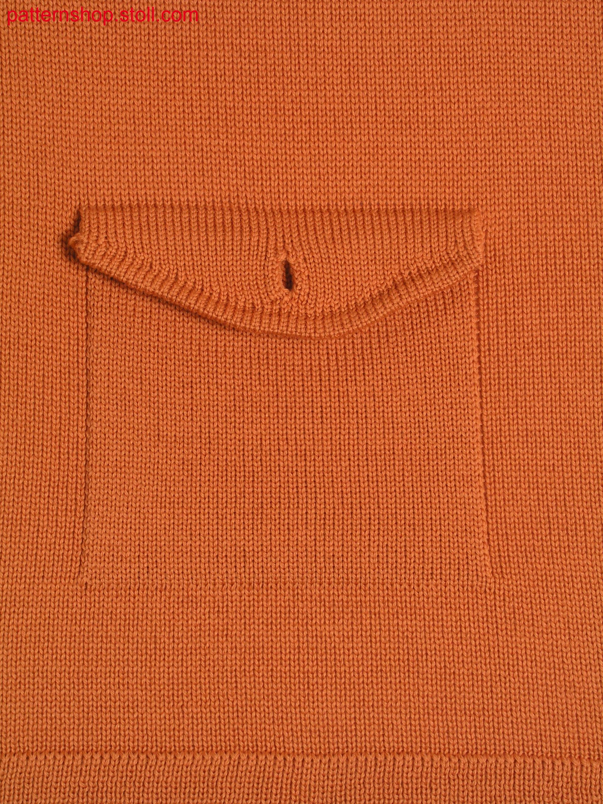 Jersey knitted fabric in 1x1 technique with flap pocket / Rechts-Links Gestrick in 1x1 Technik mit Klappentasche