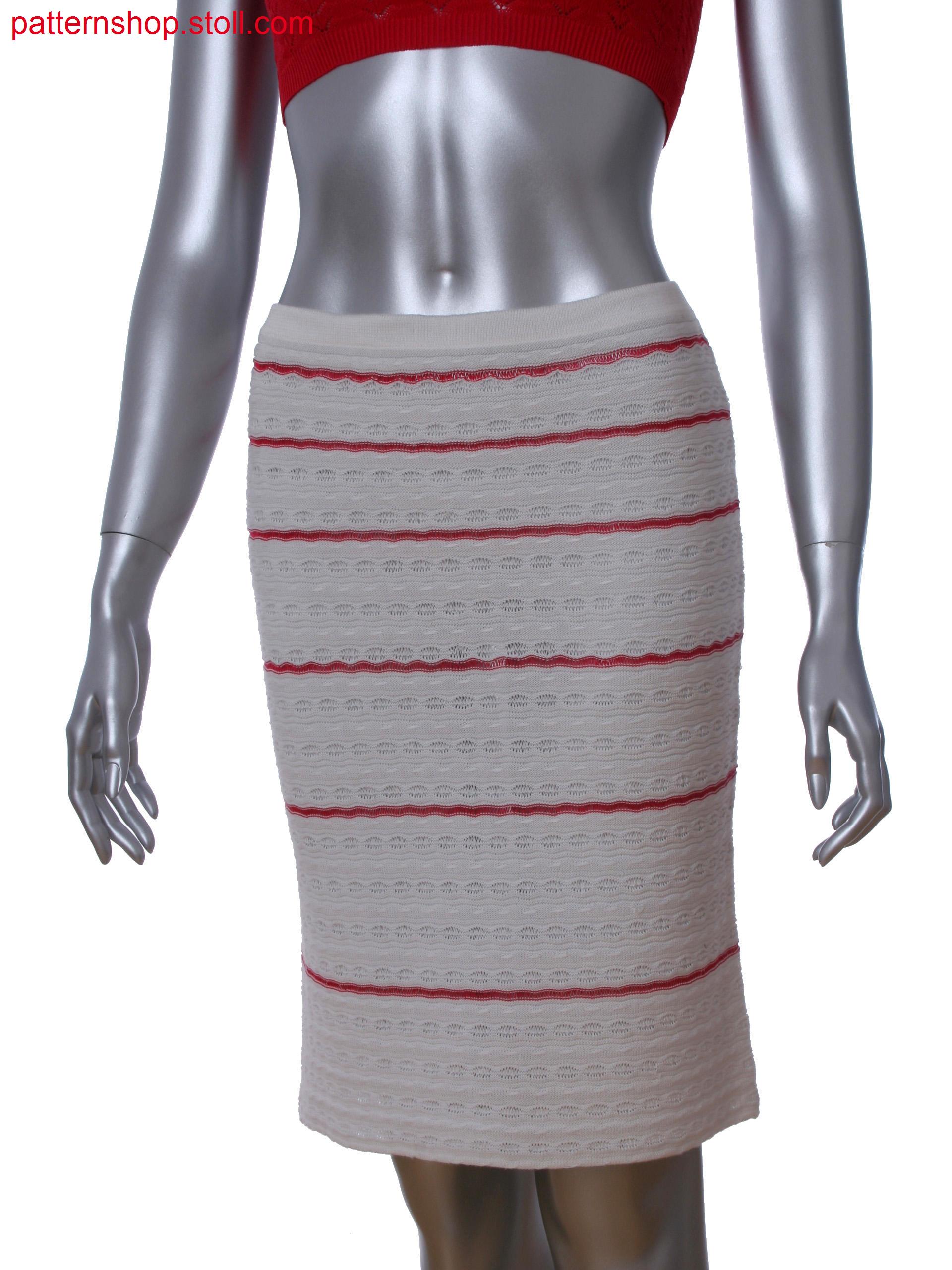 Fully Fashion 2-color fitted skirt with cast off, float and purl structure