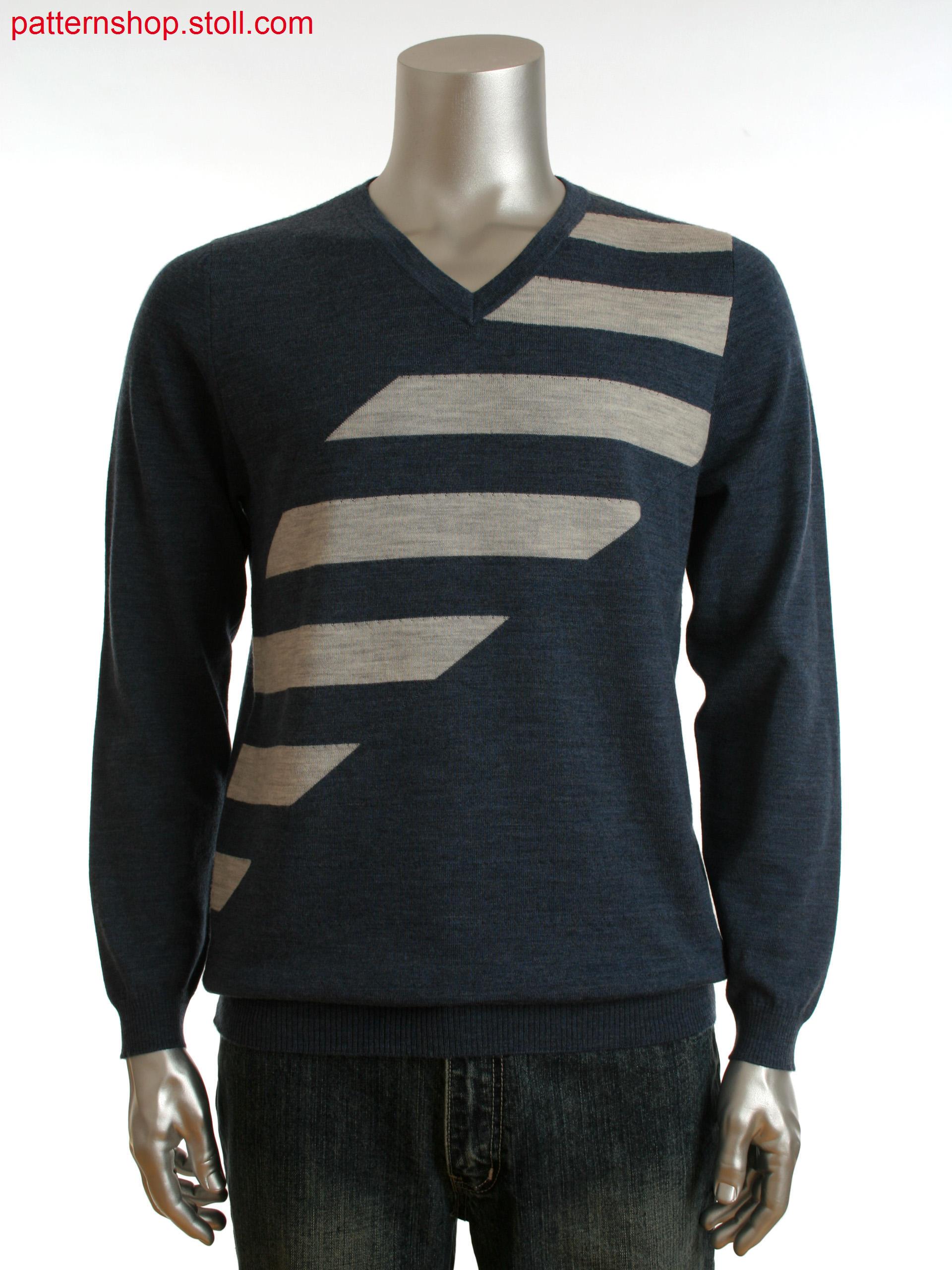 Fully Fashion men's V-neck sweater with front and back as cross tubular jacquard