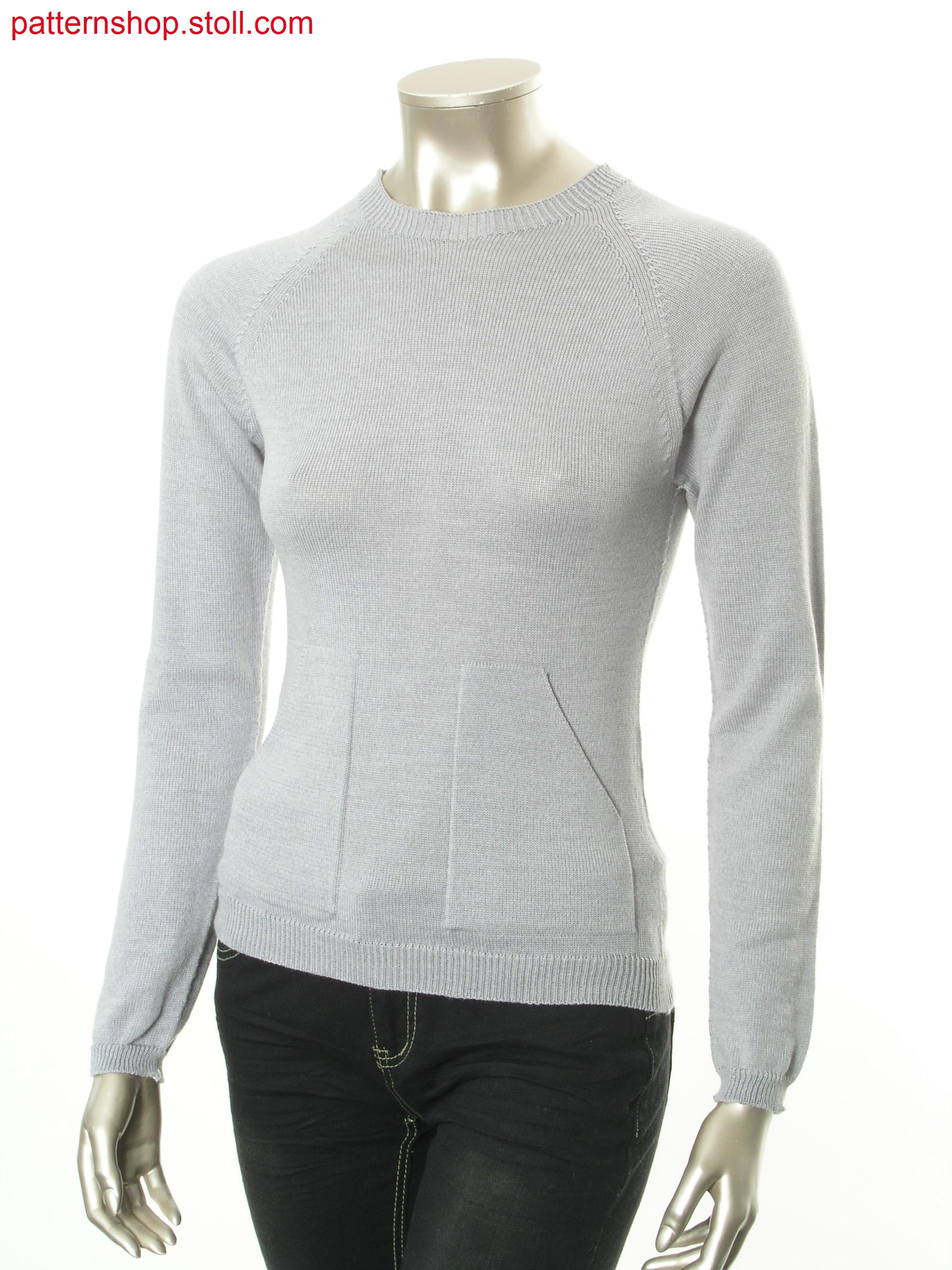 Raglan pullover with diagonal opening patch pockets / Raglanpullover mit aufgesetzten Taschen mit schr