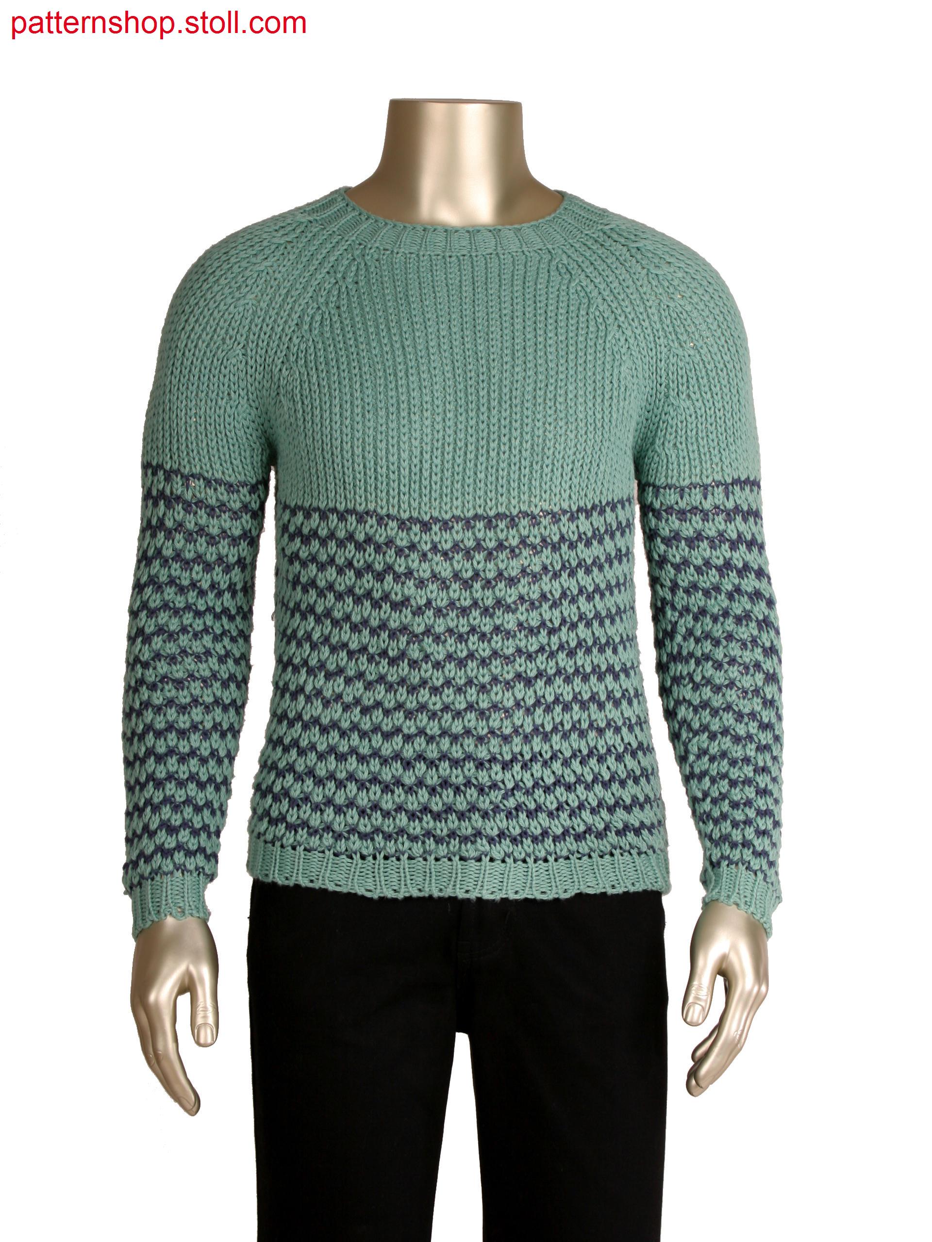 Stoll-knit and wear&reg pullover, tuck structure with 2 colour stripe