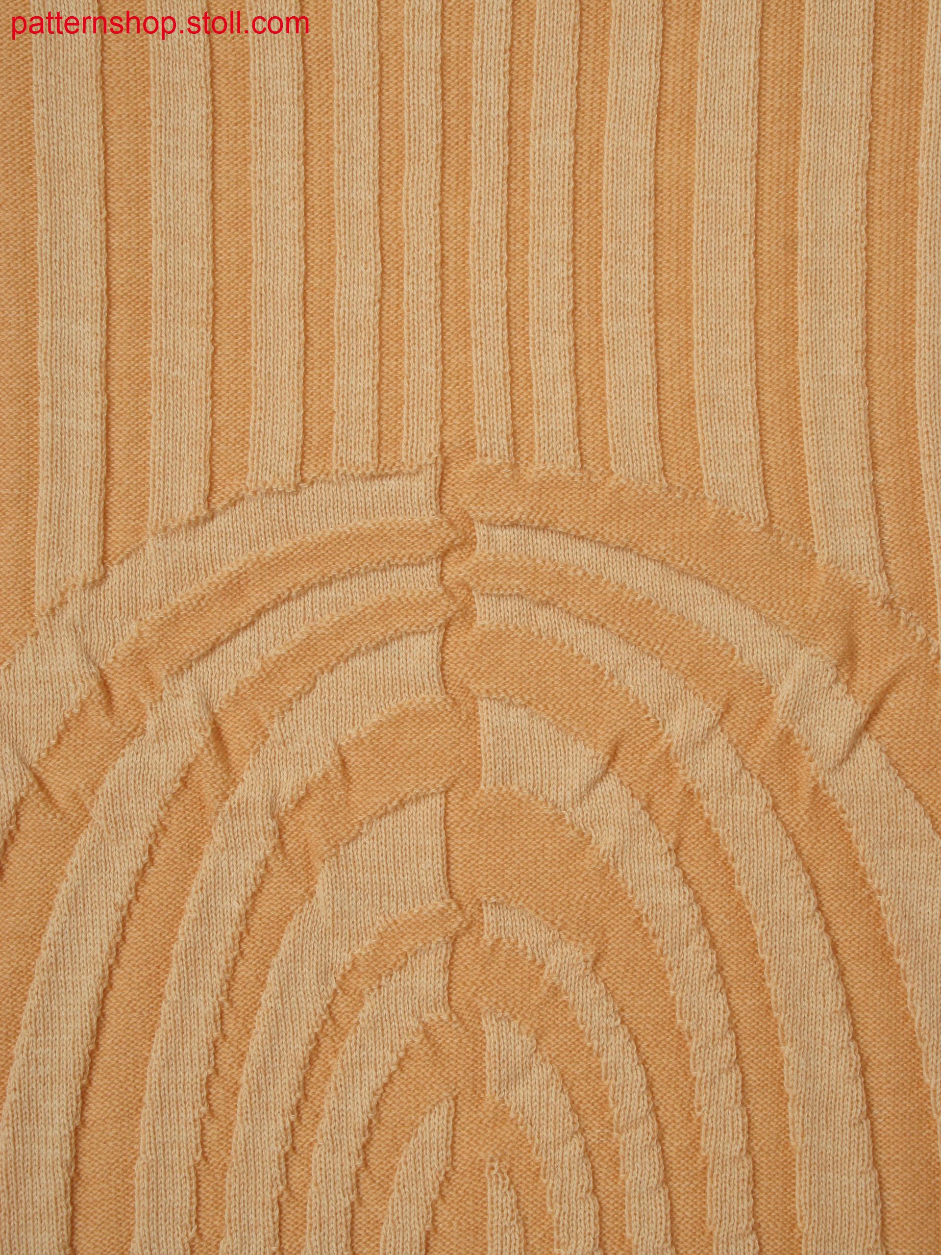 Knitted fabric in 2-color plated structure with front and back stitches