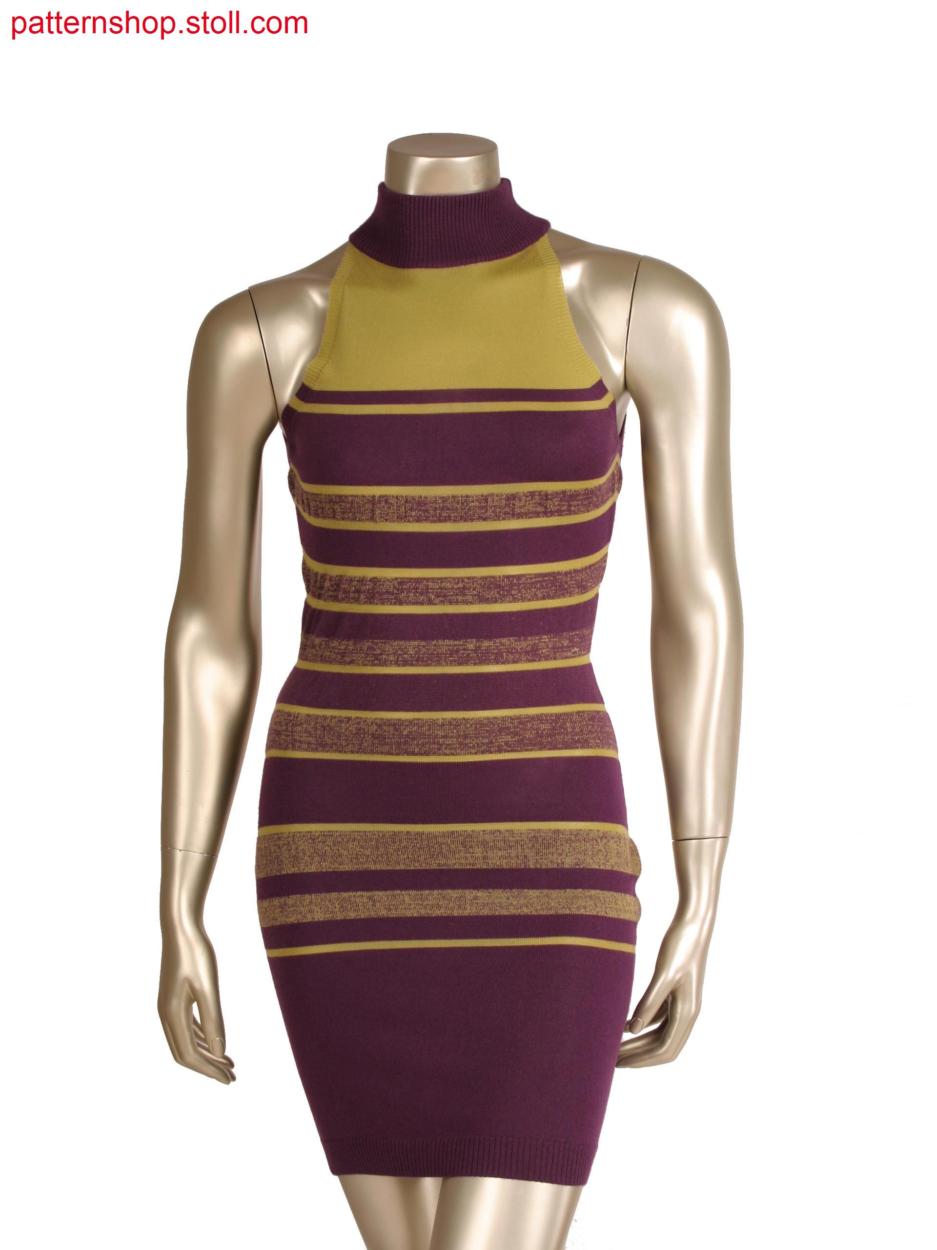 Fully fashion dress, 2 colour plated stripes with different ends