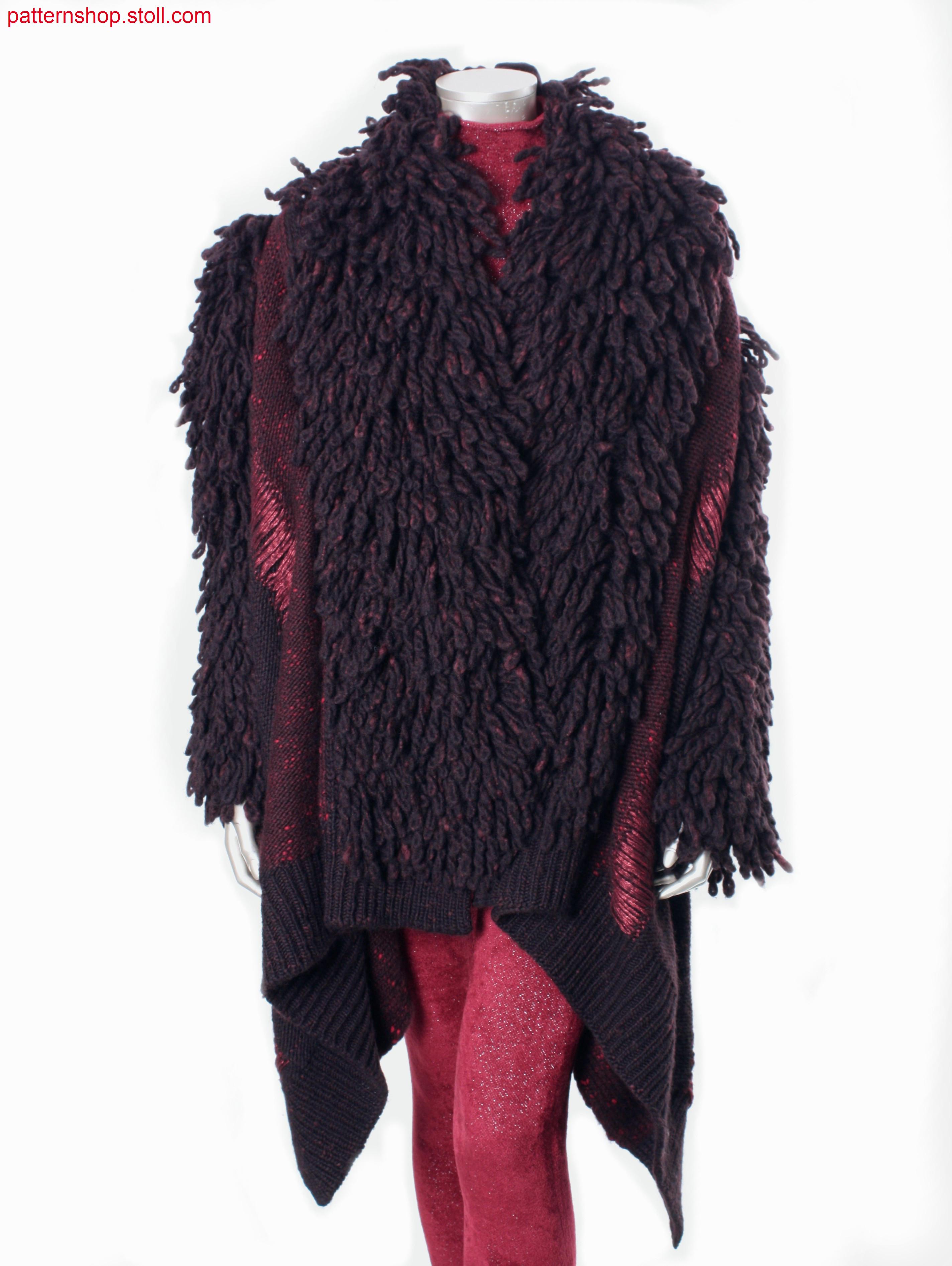 Coat with intarsia body part with floats and fringes / Mantel mit Intarsia-Leibteil mit Flottf