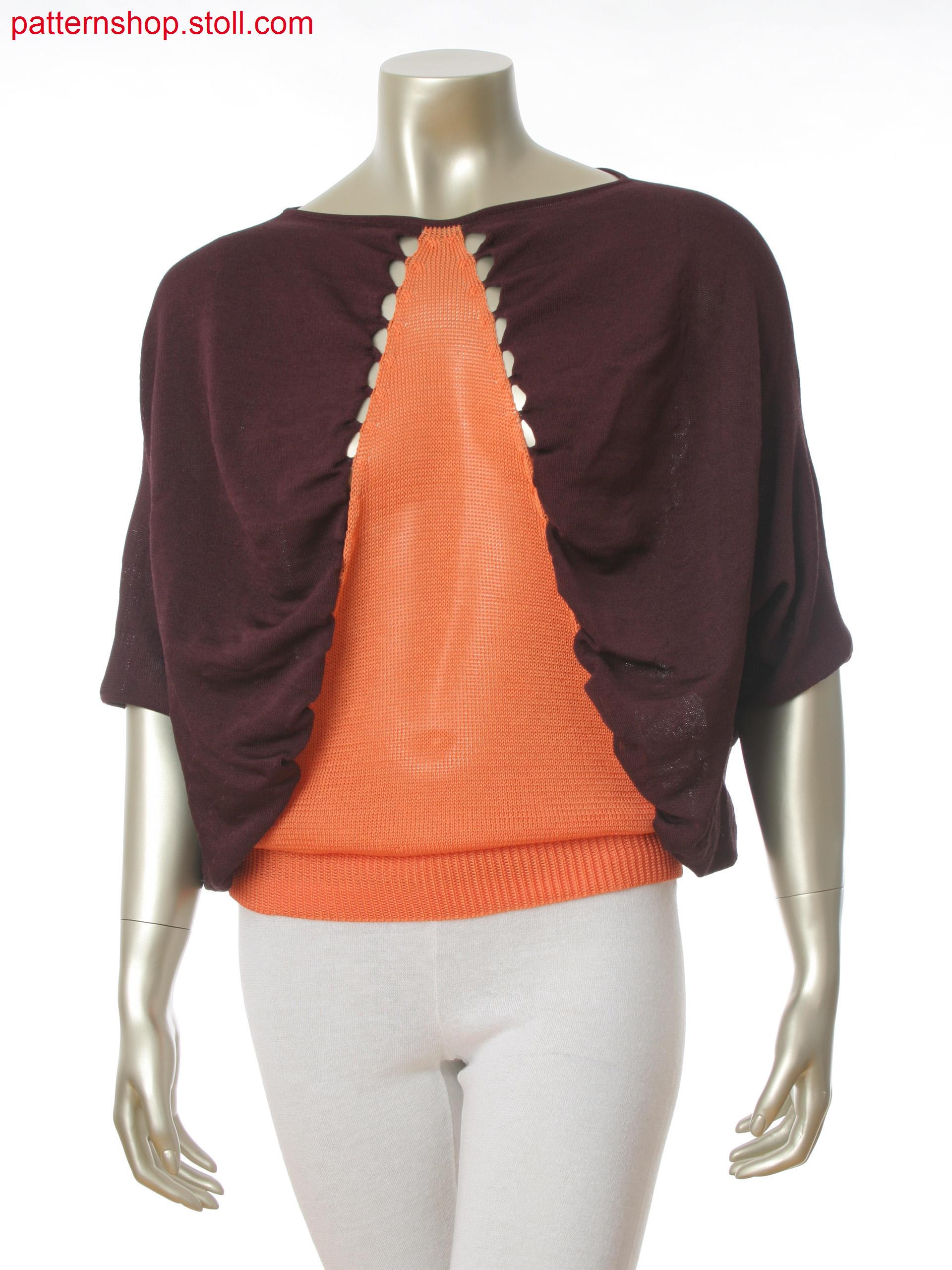 Fully Fashion batwing shirt in 2 color partially connected intarsia