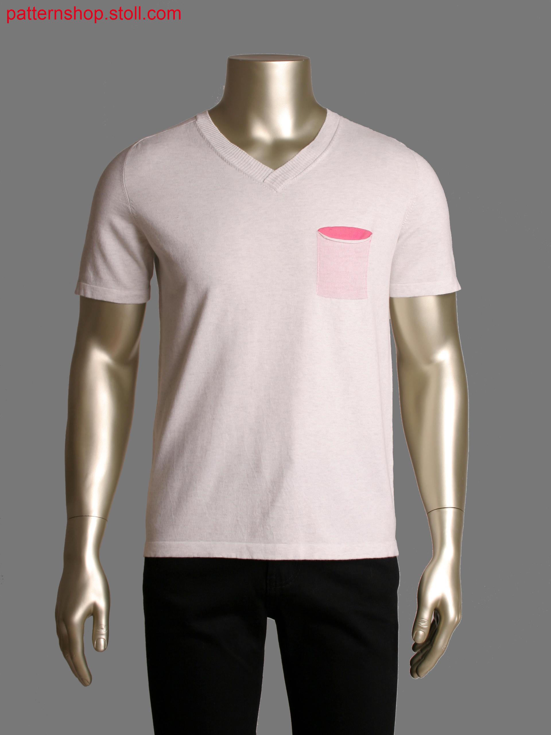 Stoll-applications&reg, Fully fashion T-shirt with gored neckline,2 colour tubular relief jacquard at shoulder
