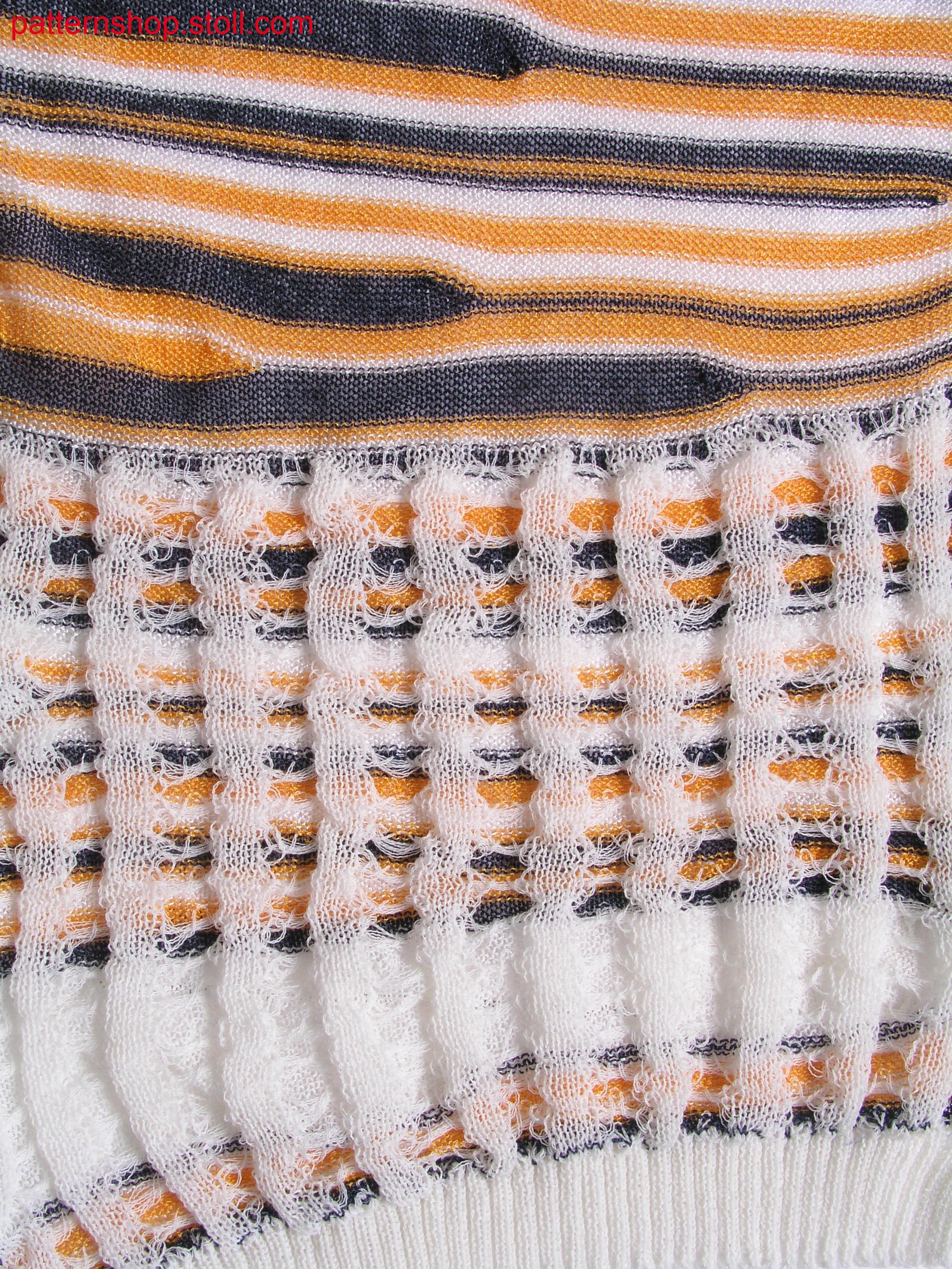 Swatch in 1x1 technique with hooped back side / Musterausschnitt in 1x1 Technik mit geringelter Spickelr