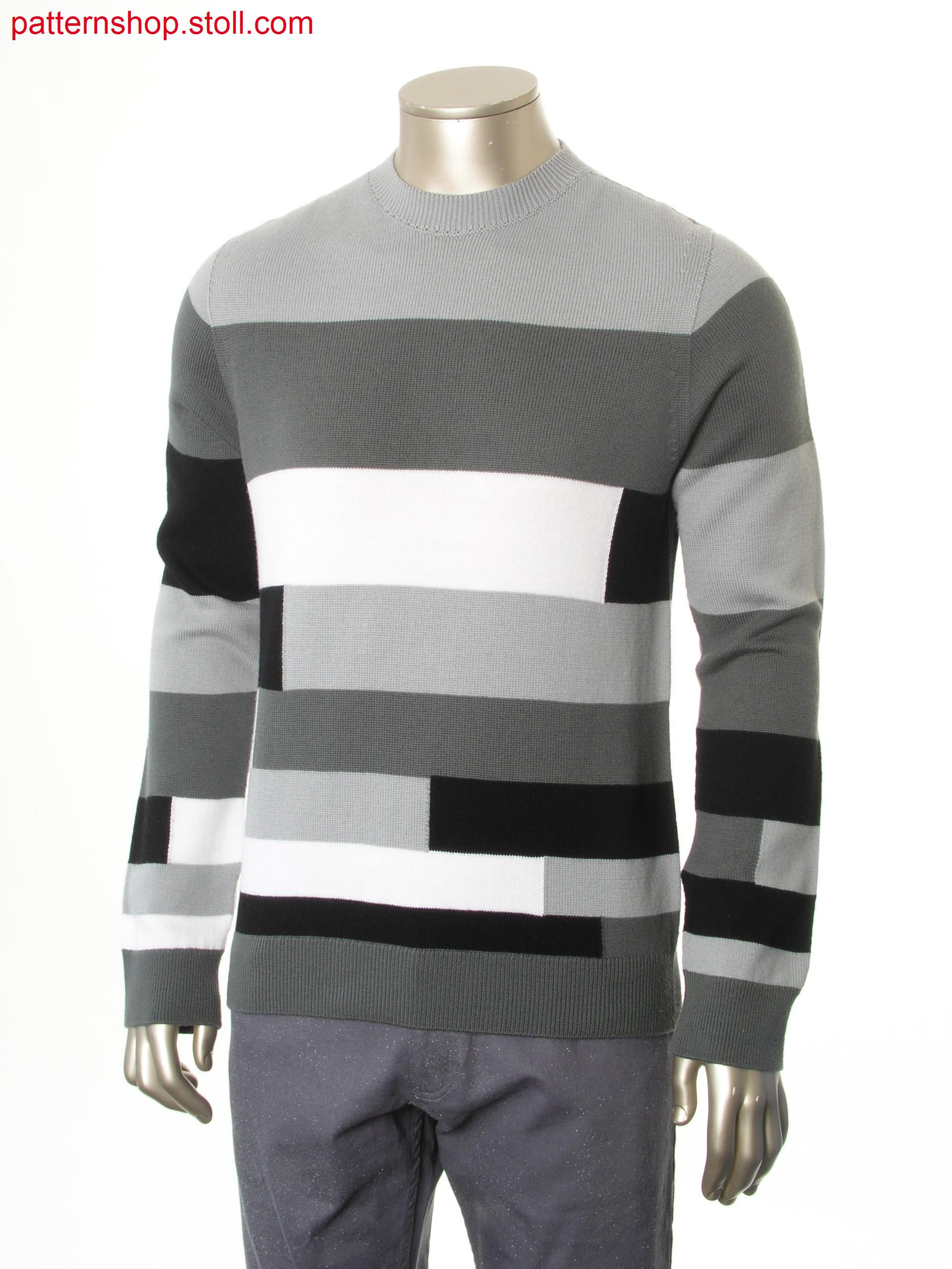 Pullover with horizontal intarsia stripes / Pullover mit Intarsia-Ringeln