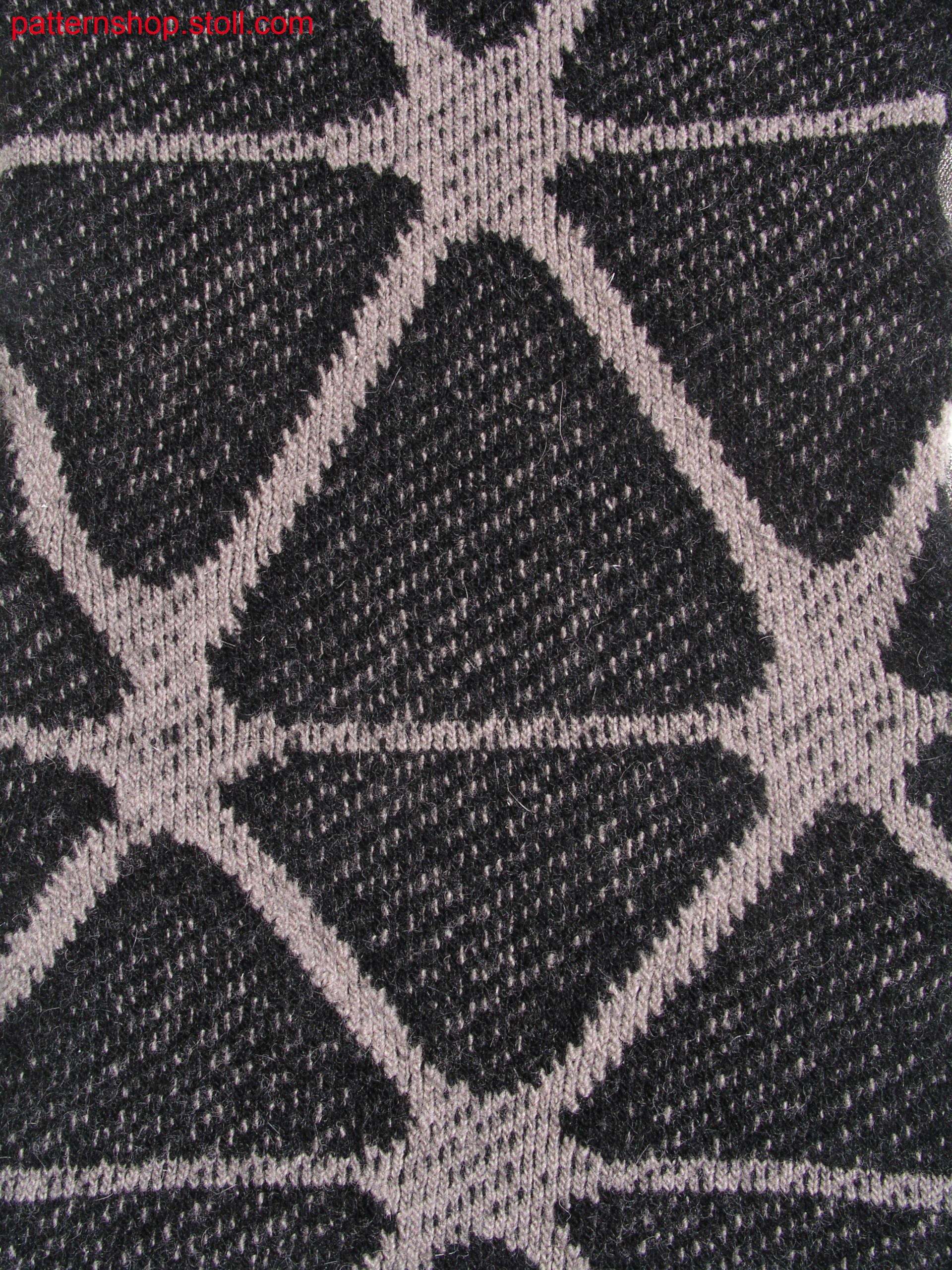 Swatch with 2-colour float jacquard and jersey back / Gestrick mit 2-farbigem Flottjacquard und Rechts-Links R