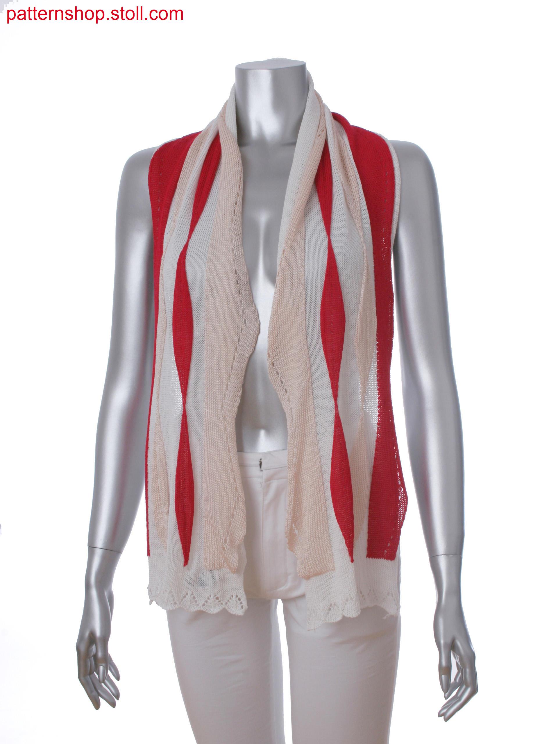 3-color intarsia scarf in layer technique and scallop edge