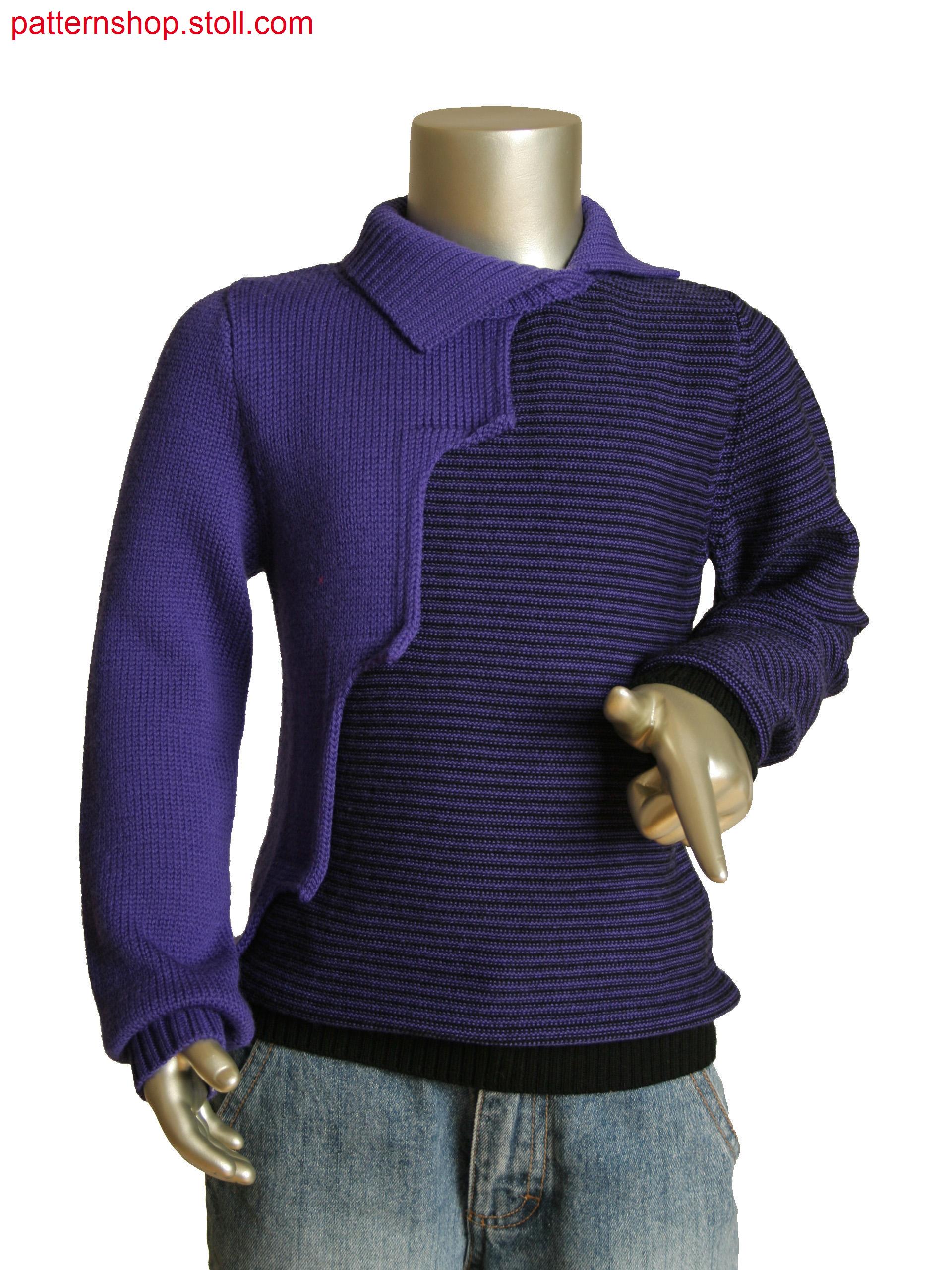 Stoll-multi gauges&reg Fully Fashion 2-color stripe kids pullover with overlapping intarsia