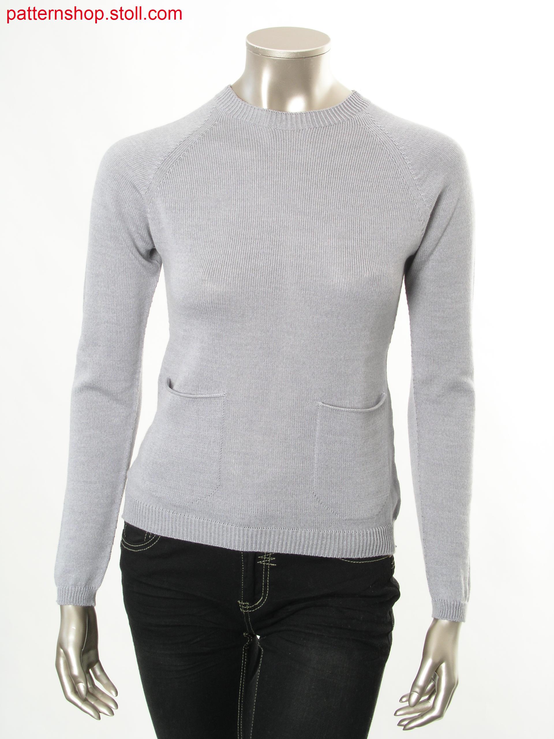 Jersey raglan pullover with rounded patch pockets / Rechts-Links Raglanpullover mit abgerundeten, aufgesetzten Taschen