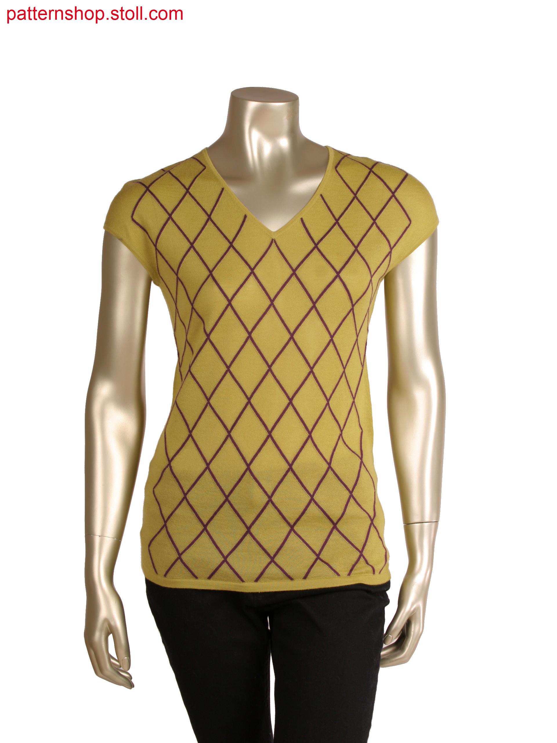 Fully fashion sleeveless top, intarsia diamonds