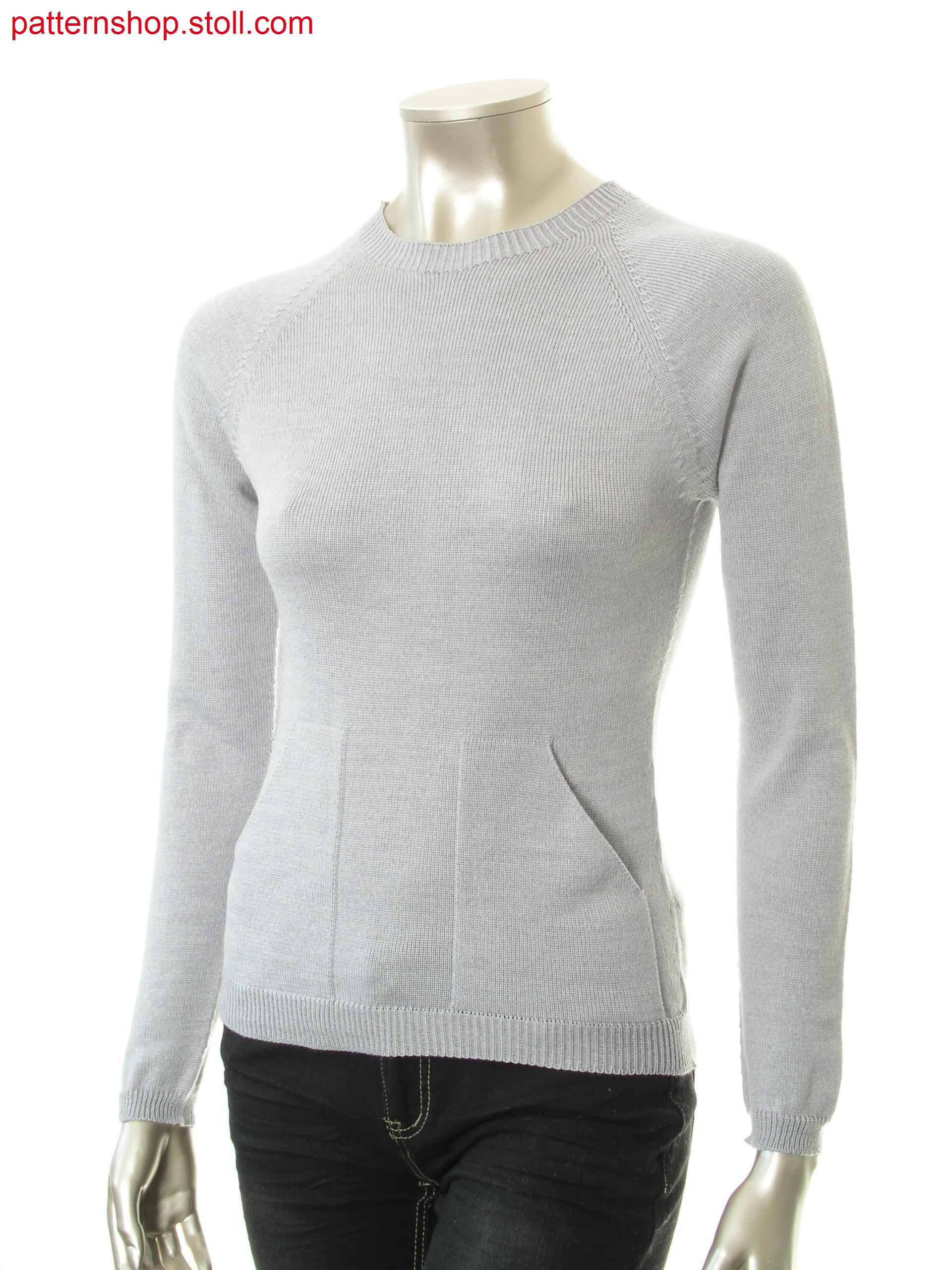 Raglan pullover with diagonal opening patch pockets / Raglanpullover mit aufgesetzten Taschen mit schr