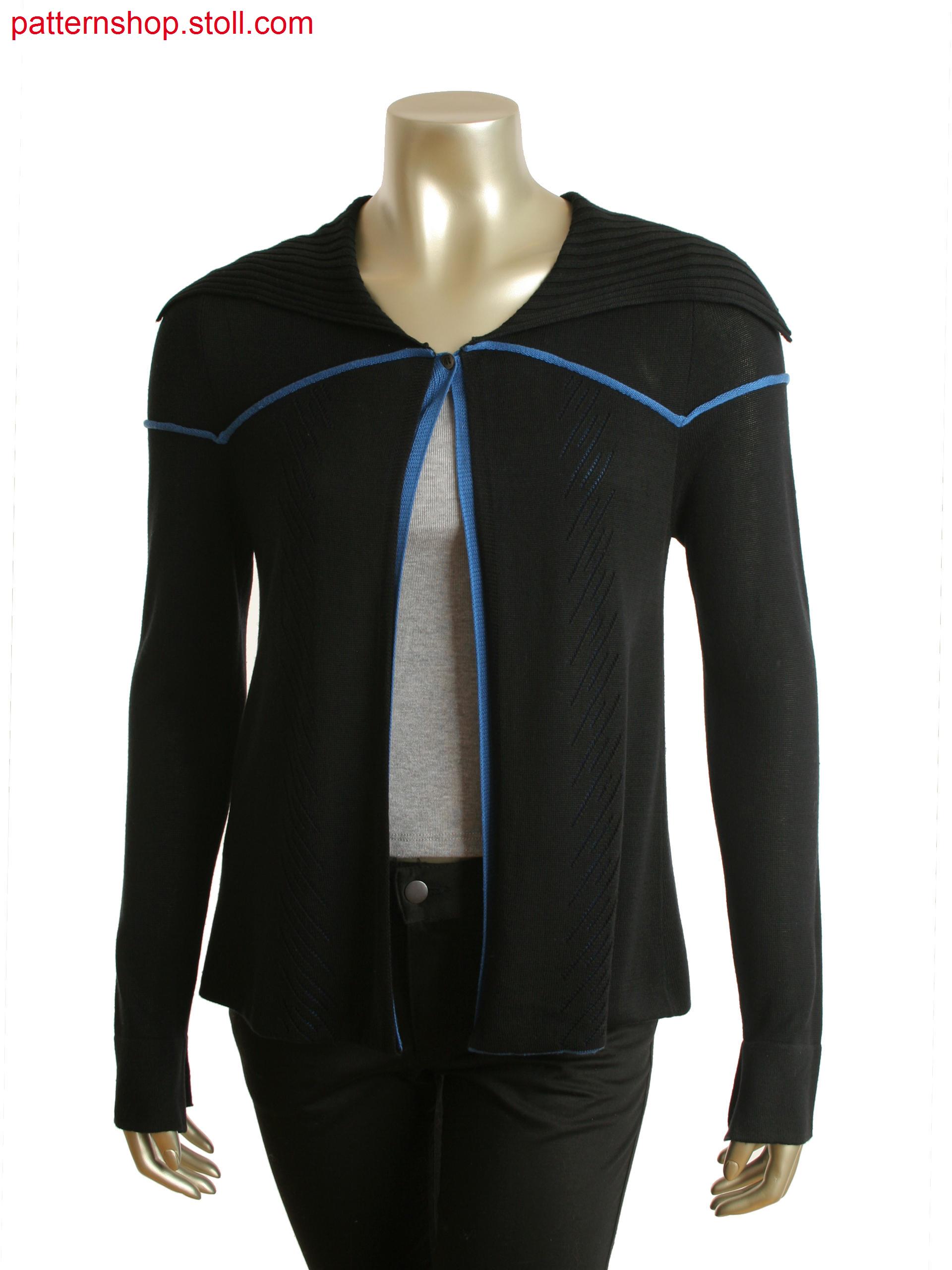 Fully Fashion folded cardigan with pointelle, pick up detailand pleats at shoulder.
