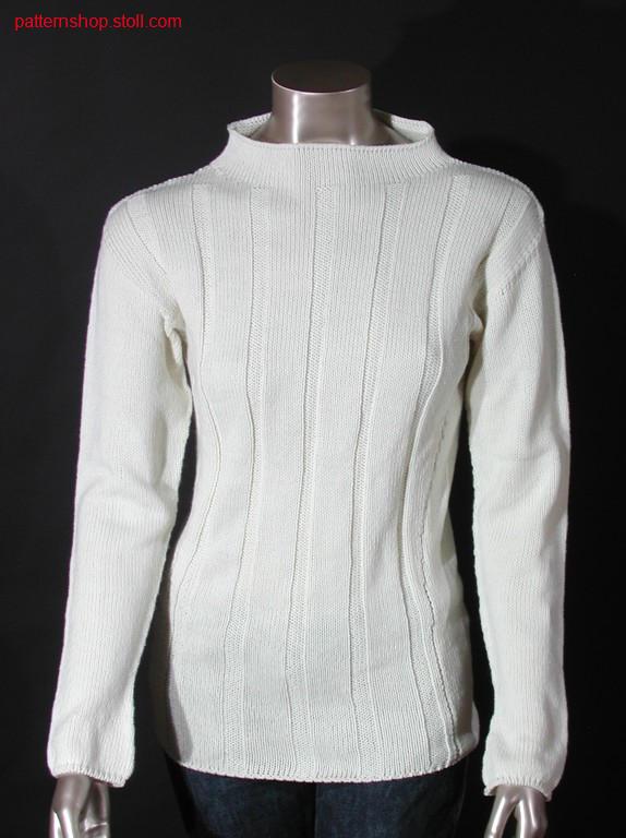 Longsleeve-widthribpullover with short collar / Langarm-Breitrippullover mit Stehkragen