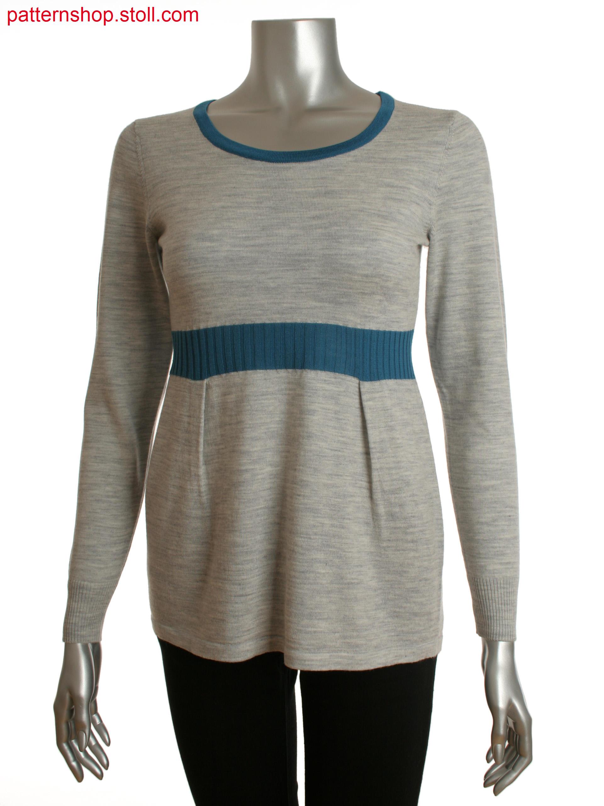 Fully Fashion women's long pullover with pleats and colored rib detail