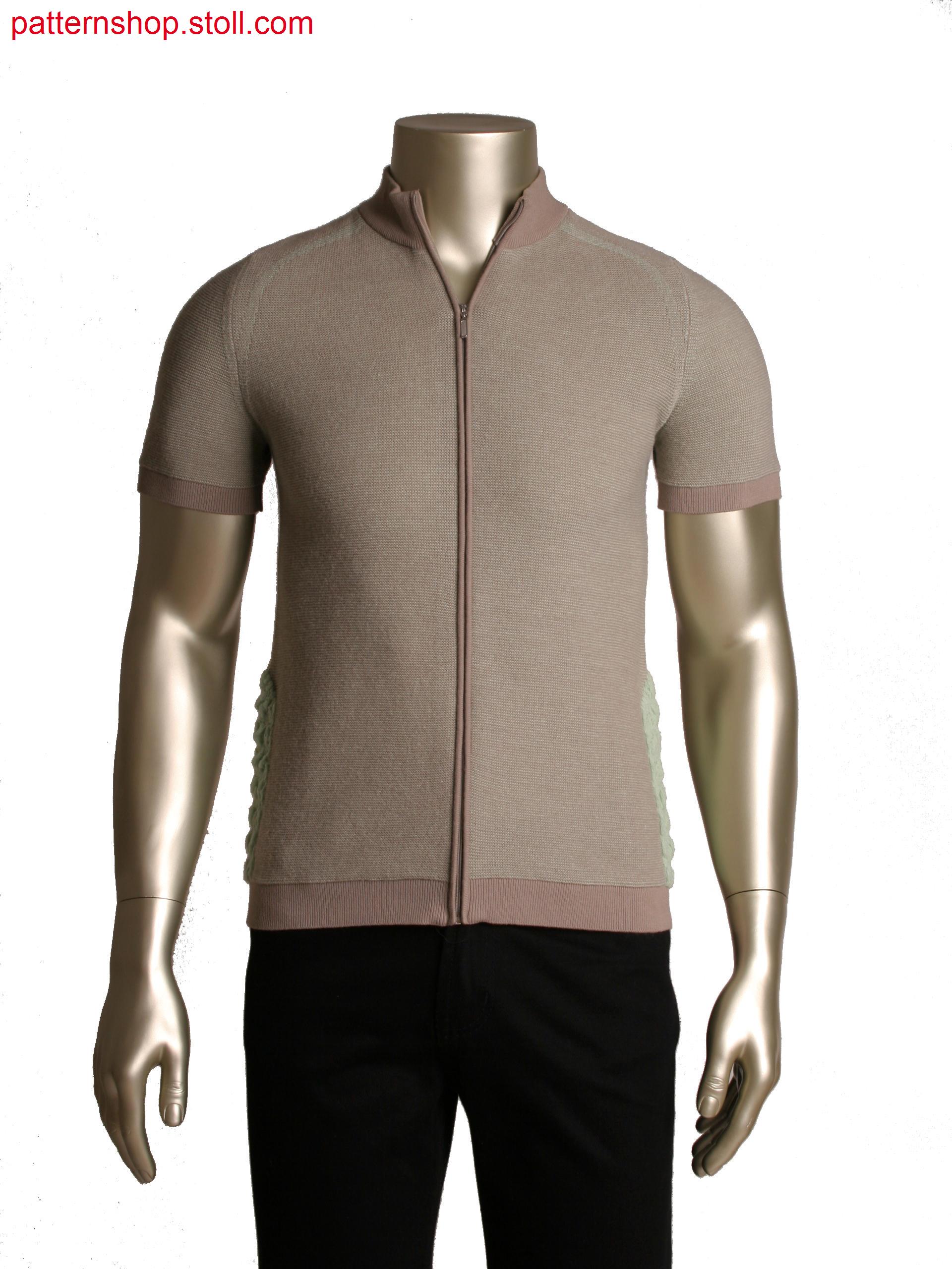 Fully Fashion jacket with short sleeves, 2 colour transferred structure stripe, layered structure detail