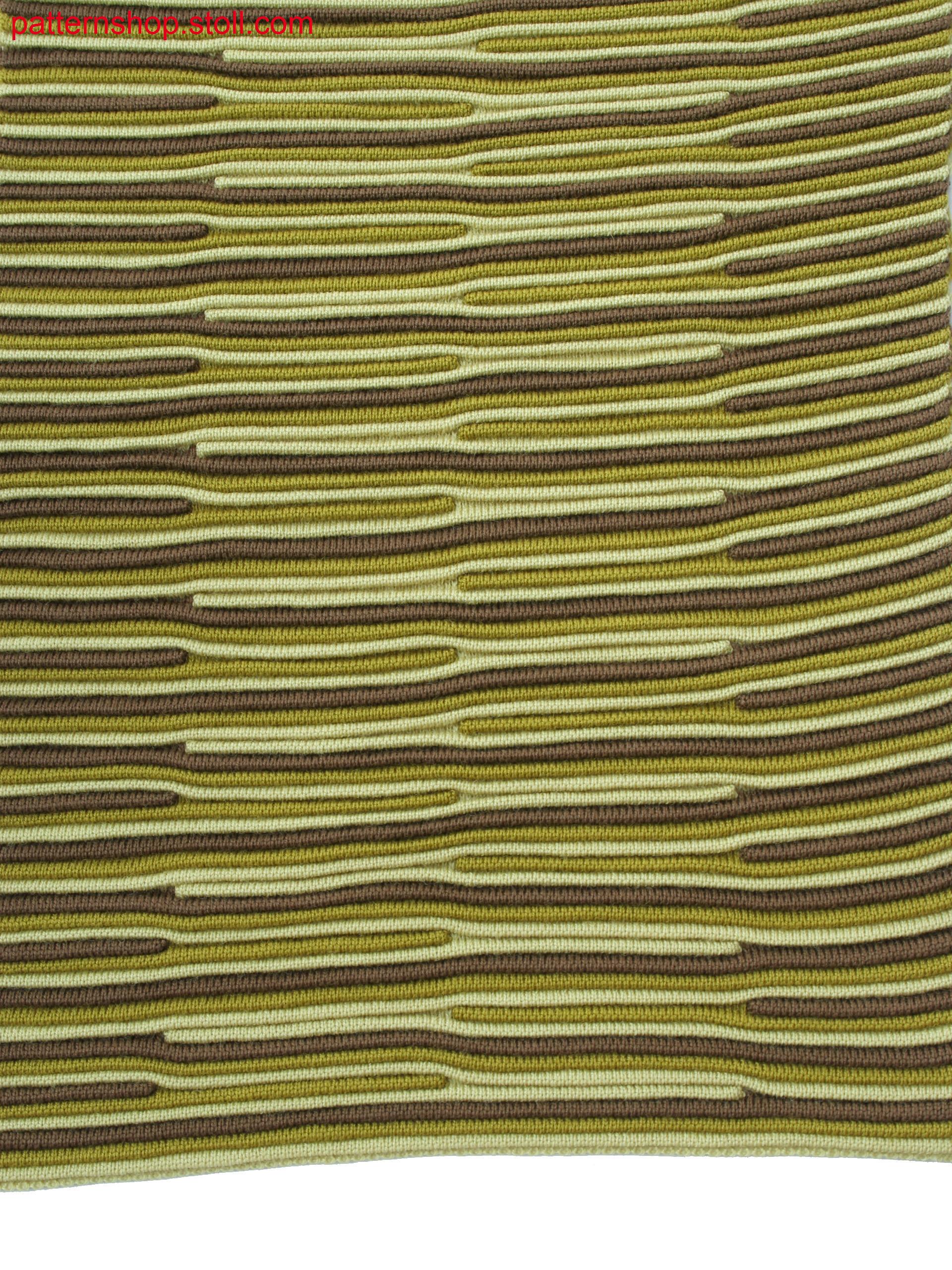Knitted swatch in 3-color ripple structure with goring