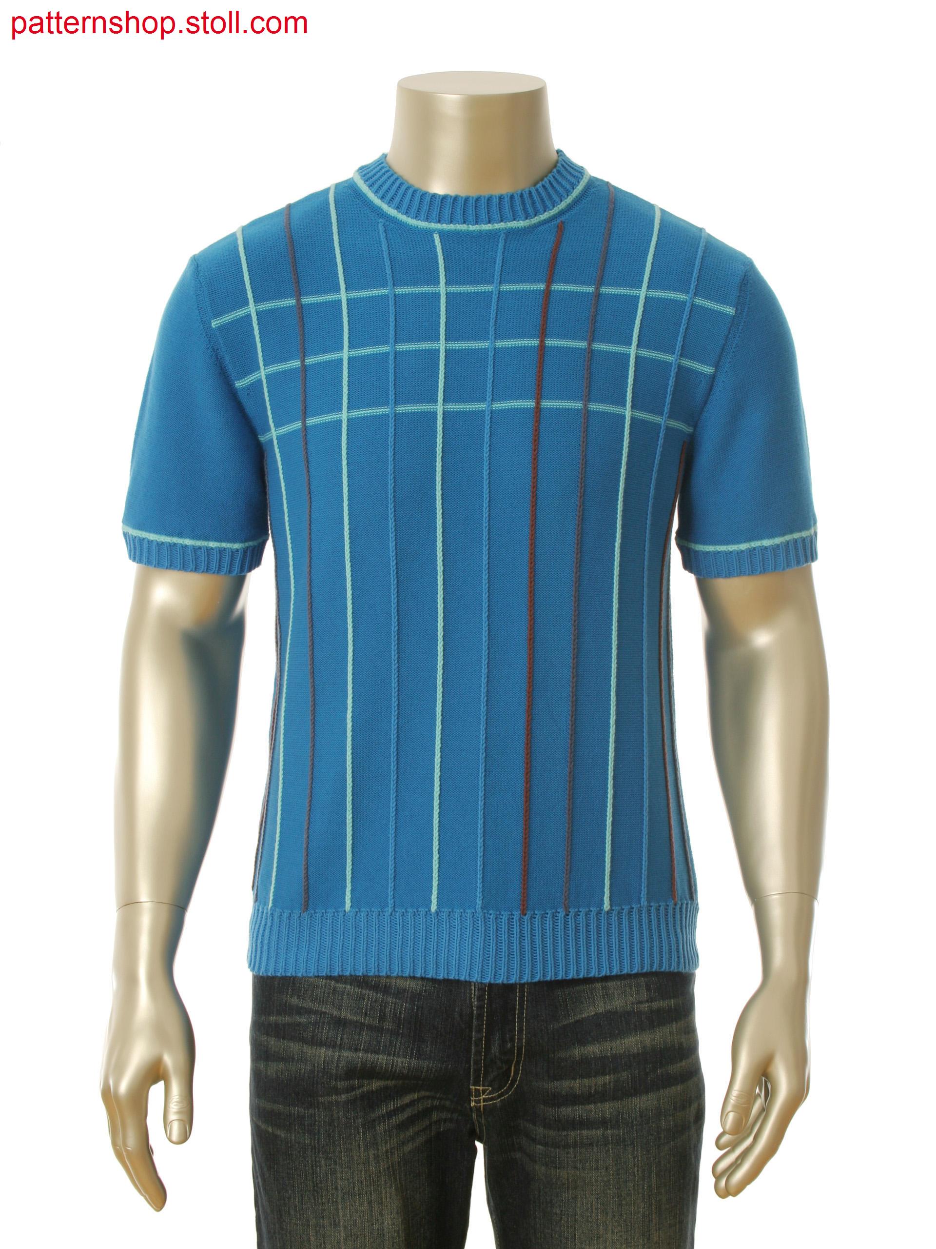 Fully Fashion intarsia pullover with stripes and 1 needle intarsia ribs in coarse yarn