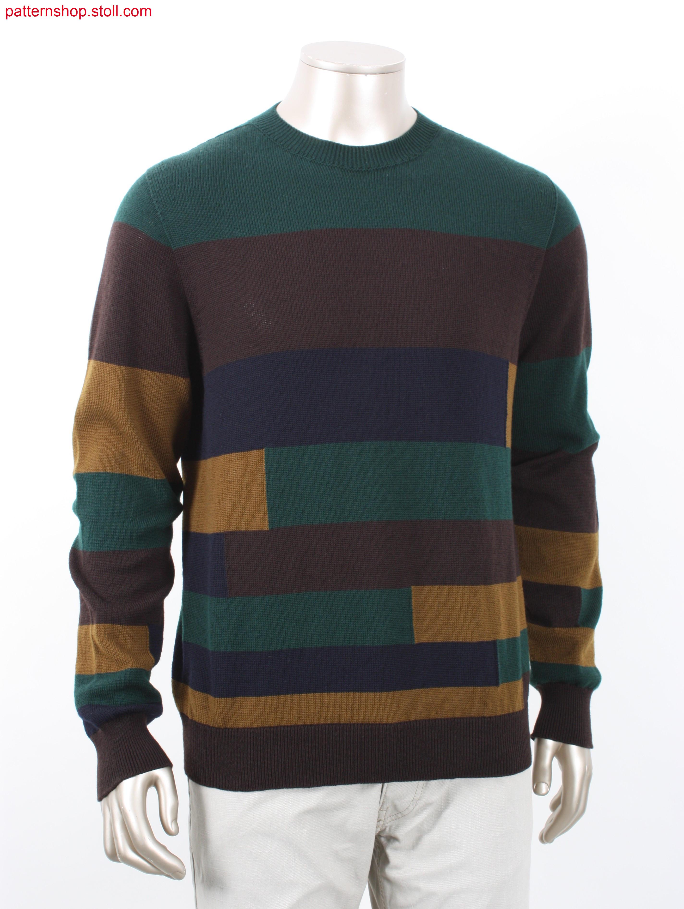 Pullover with horizontal intarsia stripes / Pullover mit Intarsia-Ringeln