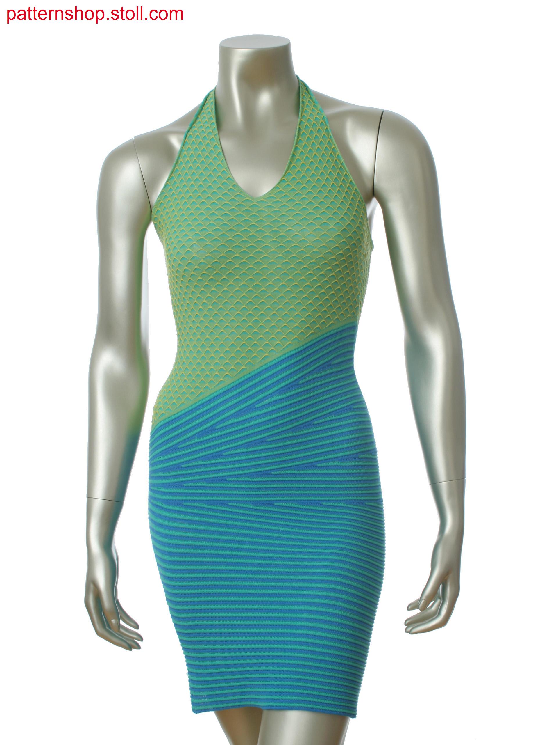 Fully Fashion dress with pick up structure and gore technique in 2-color stripes