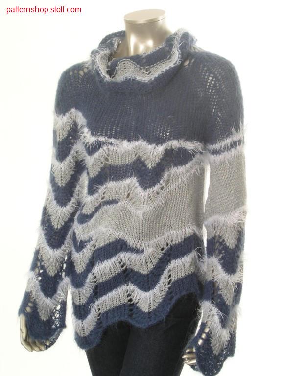 Ringed, asymmetric-shaped jersey pullover / Geringelter, asymmetrisch geformter Rechts-Links Pullover