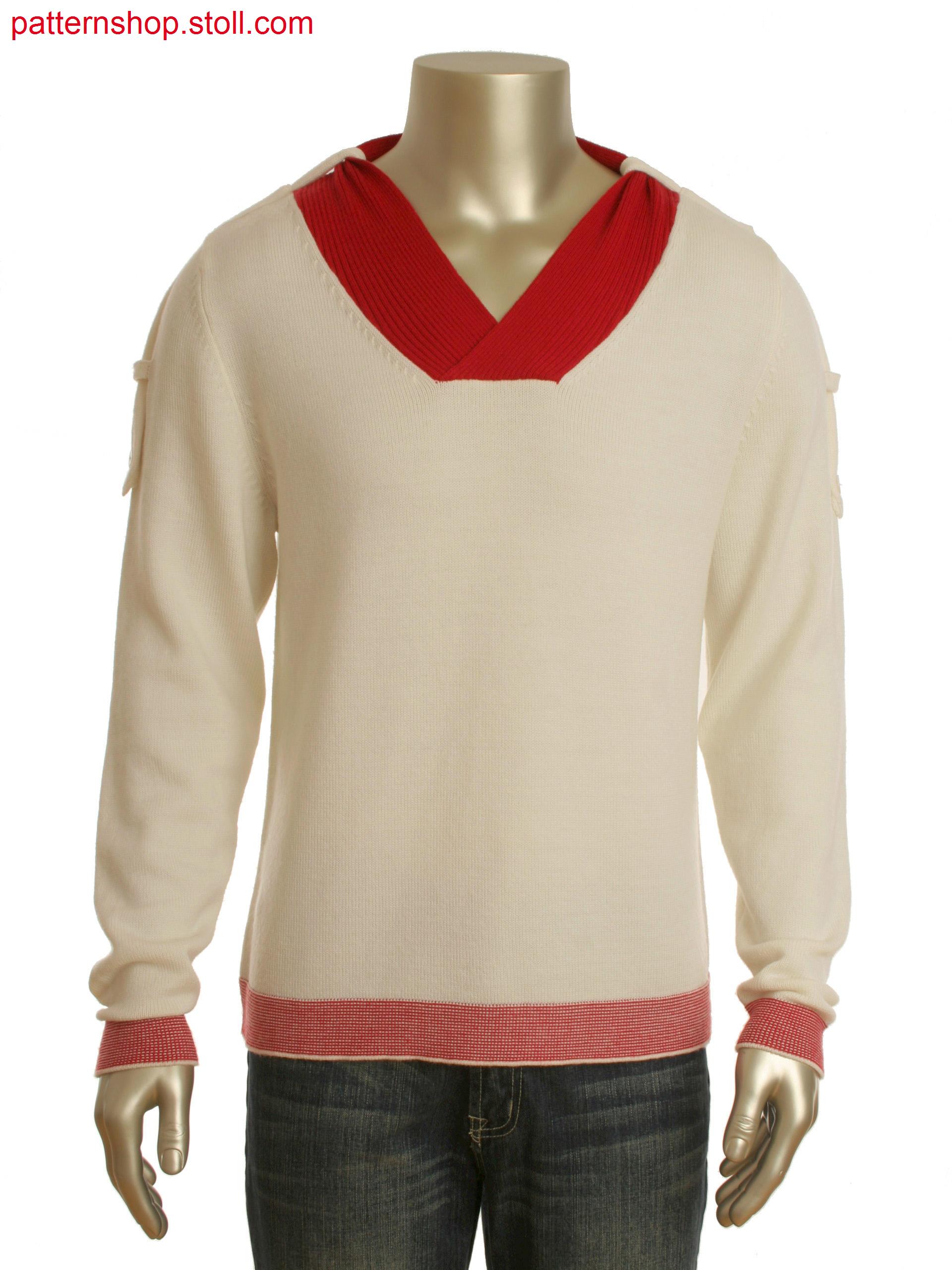Fully Fashion 2-color V-neck pullover in 1x1 technique with shoulder straps