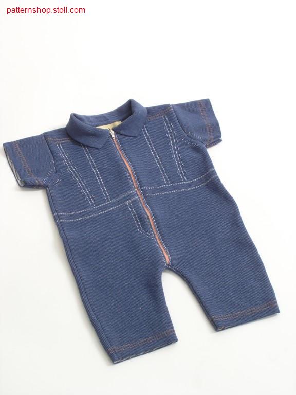 Intarsia jeans romper suit in half-cardigan / Intarsia Jeansstrampelanzug in Perlfang