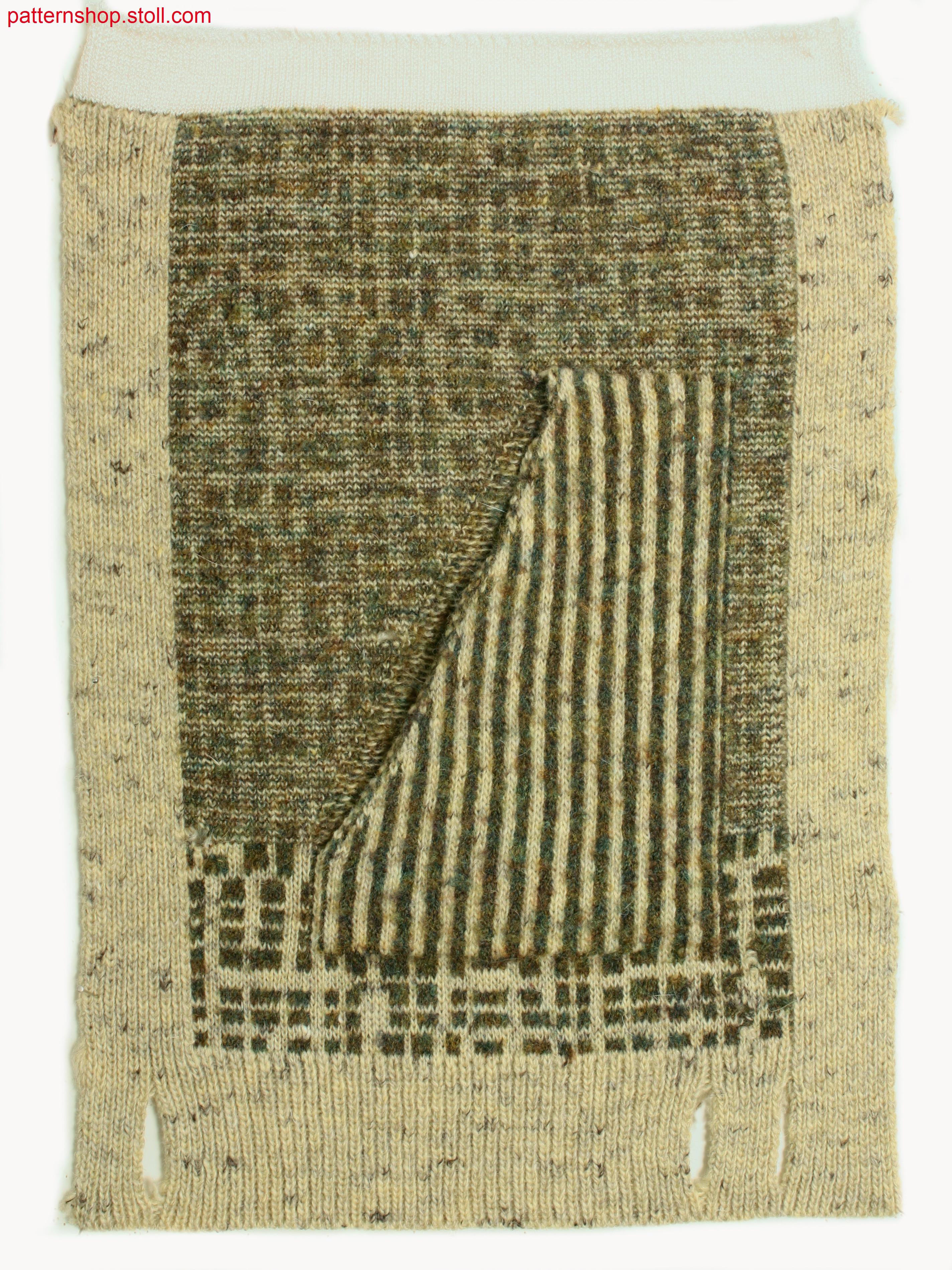 Swatch in 2-colour jacquard, turning from front to back / Musterausschnitt mit Wechsel des 2-farbigen Jacquardmotivs