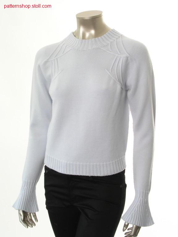 Jersey raglan pullover with trumpet sleeves / Rechts-Links Raglanpullover mit Trompeten