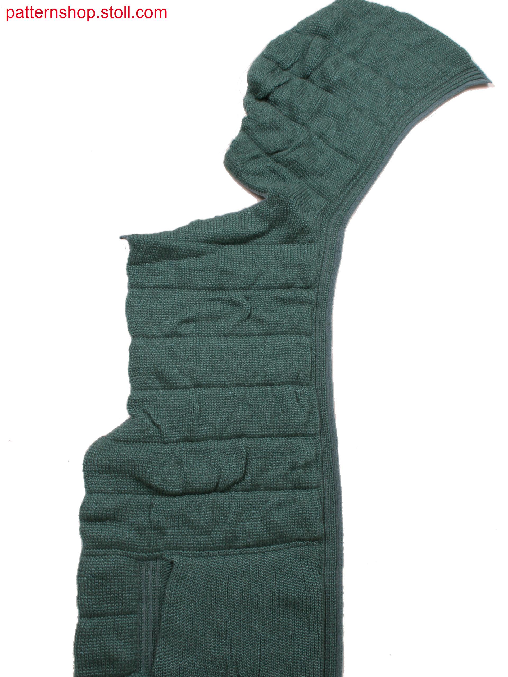 Front part of hooded quilted cardigan with felt-like innerlining