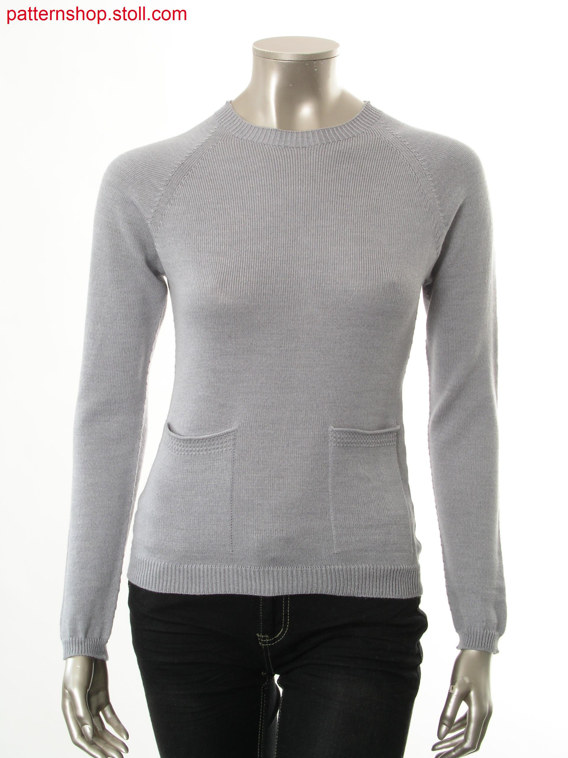 Fitted jersey raglan pullover with patch pockets / Taillierter Rechts-Links Raglanpullover mit aufgesetzten Taschen