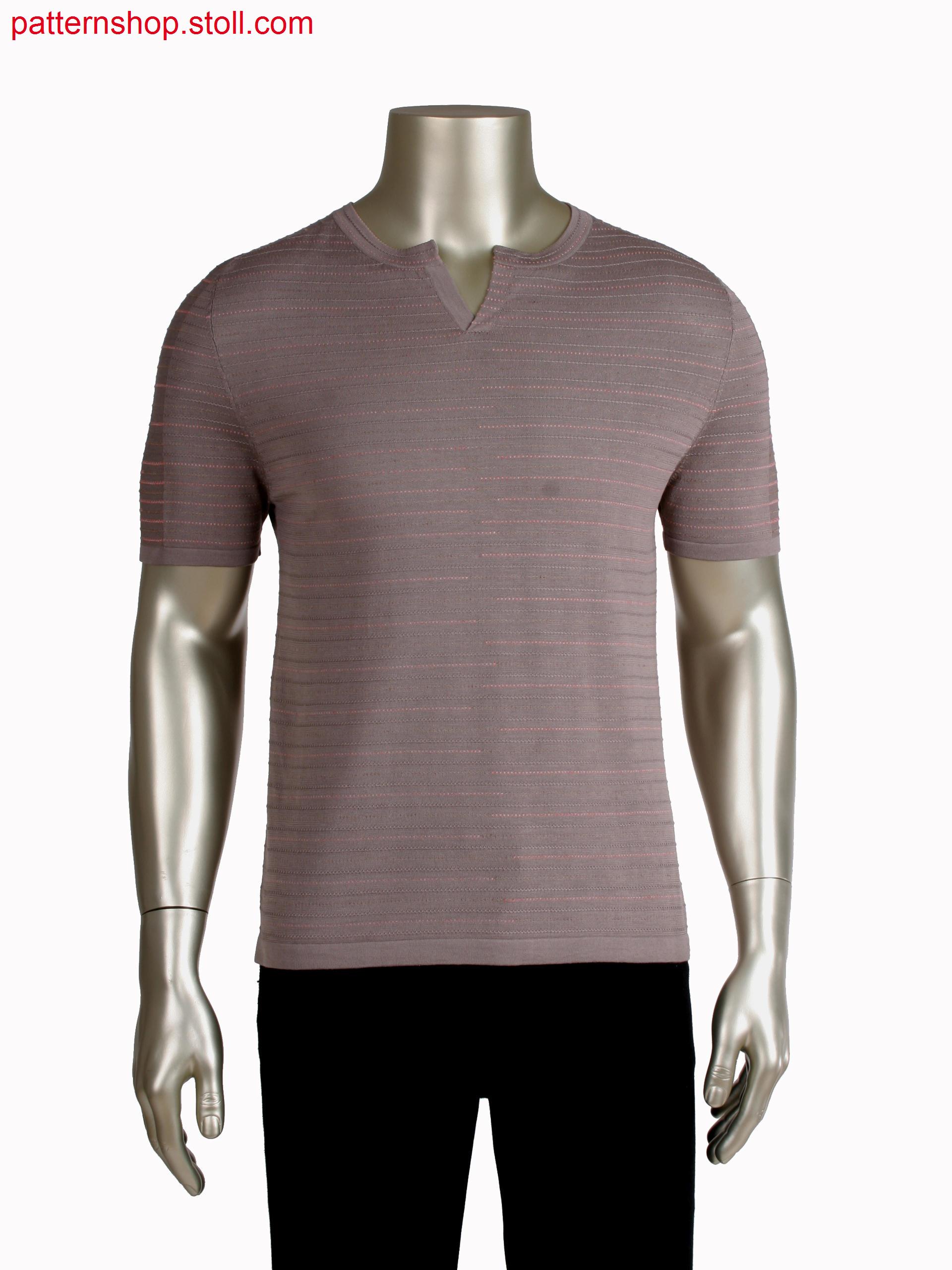 Stoll-applications&reg, Fully Fashion T-shirt, 2 color float stripes in intarsia technique, integrated placket