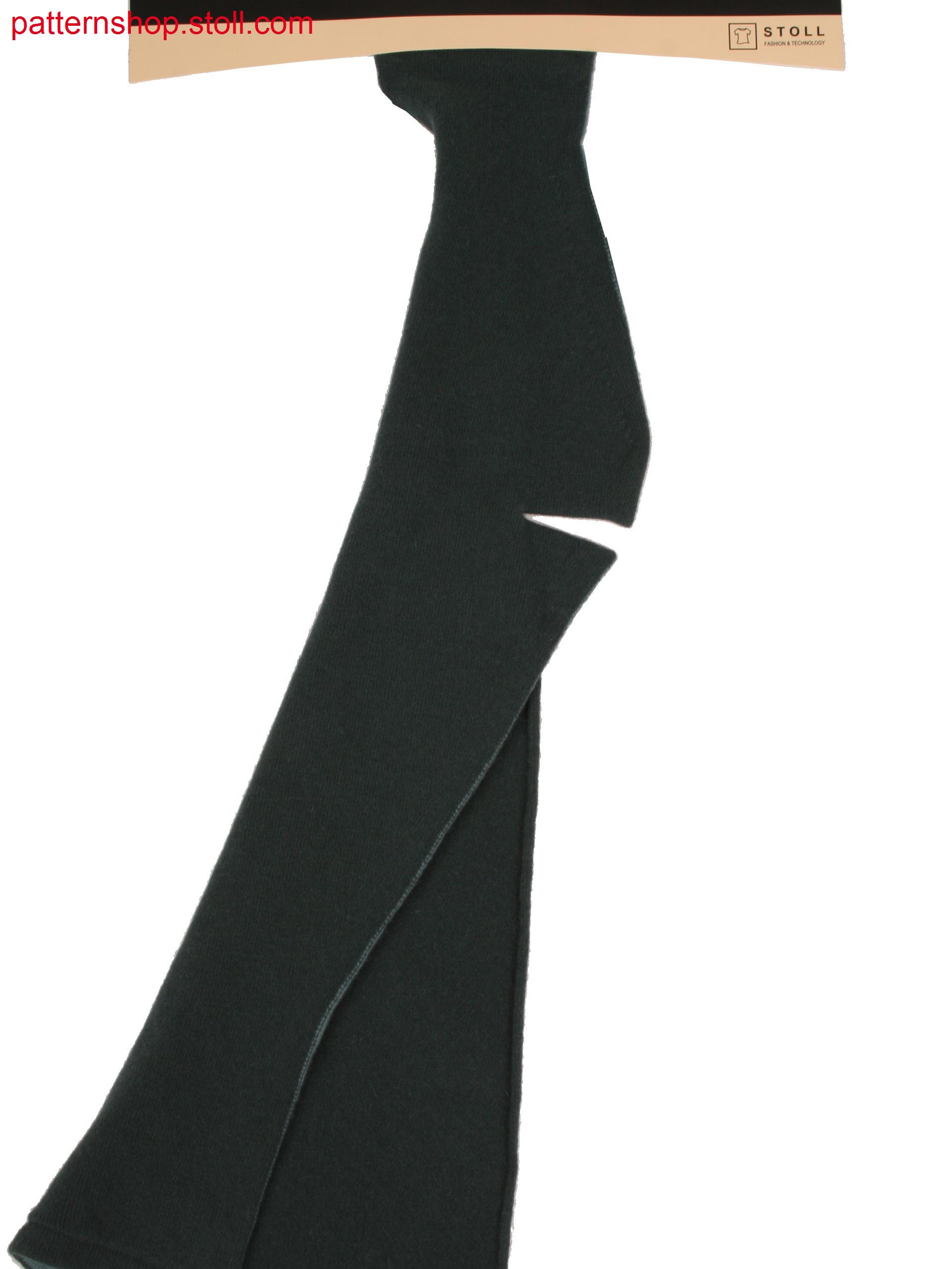 Front part of jersey cardigan in 1x1 technique with intarsia-lapel collar and button back pleat