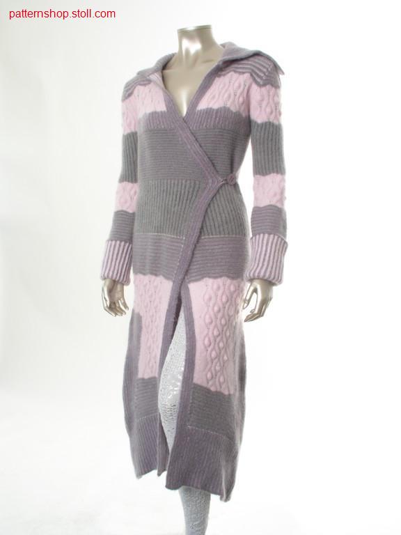 Fitted FF-Intarsia coat with 2-colour 2x2 tuck ribs / Taillierter FF-Intarsia Mantel mit 2-farbigen 2x2 Fangrippen