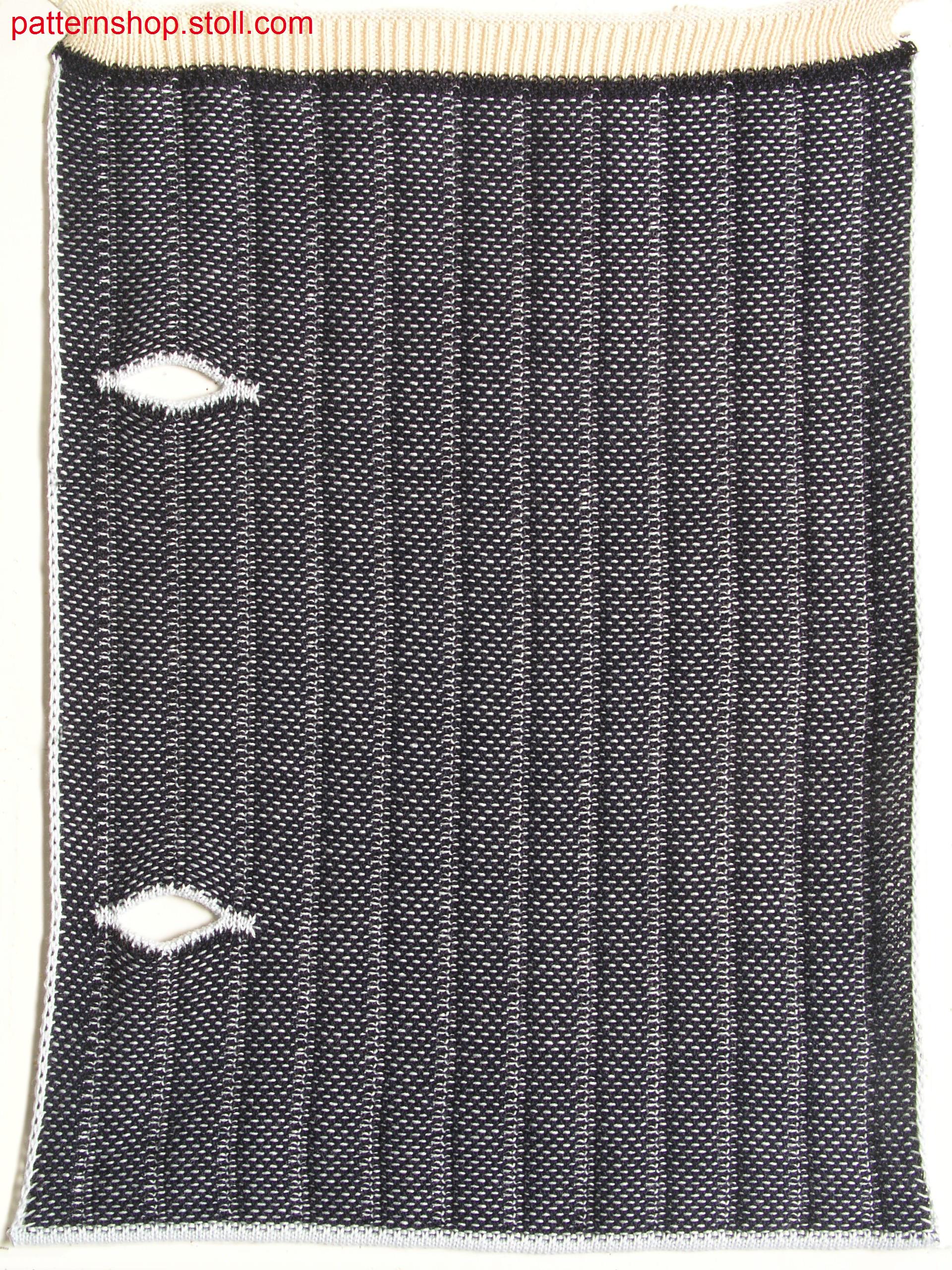 Swatch in 2-colour woven-like 1x1 transfer-float structure/ Musterausschnitt in 2-farbiger 1x1 Umh