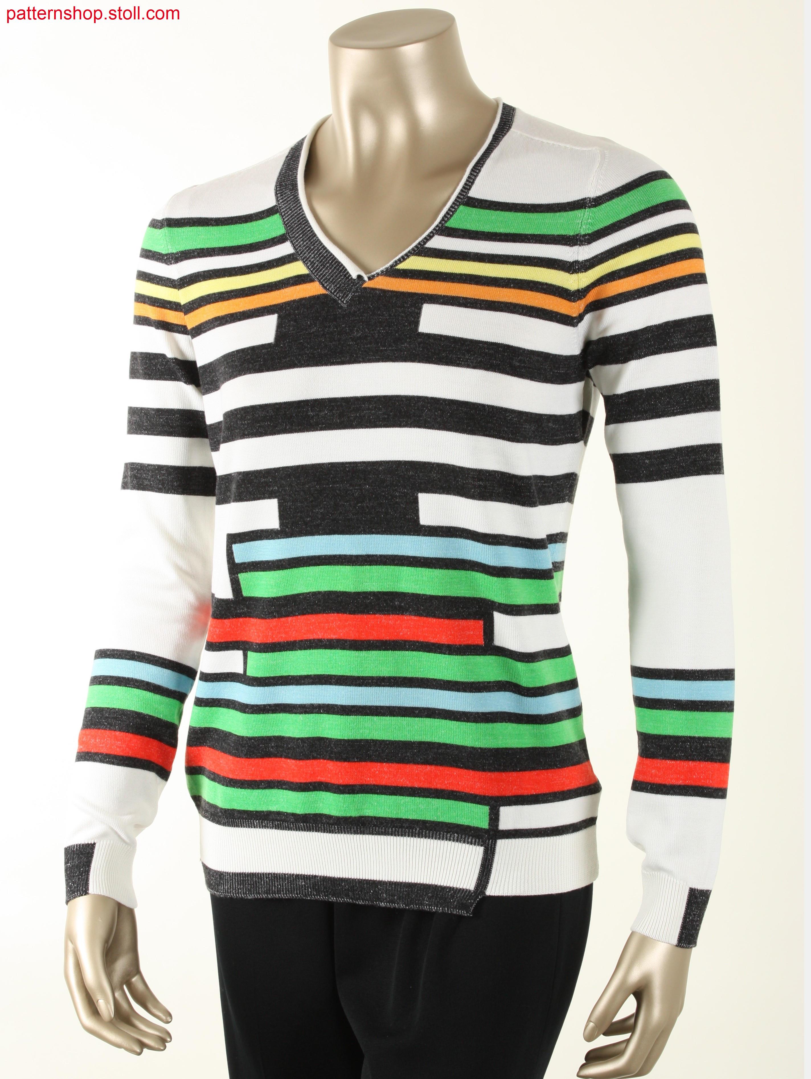 Plated and striped Fully Fashion jersey Pullover / Plattiert-geringelter Fully Fashion Rechts-Links Pullover