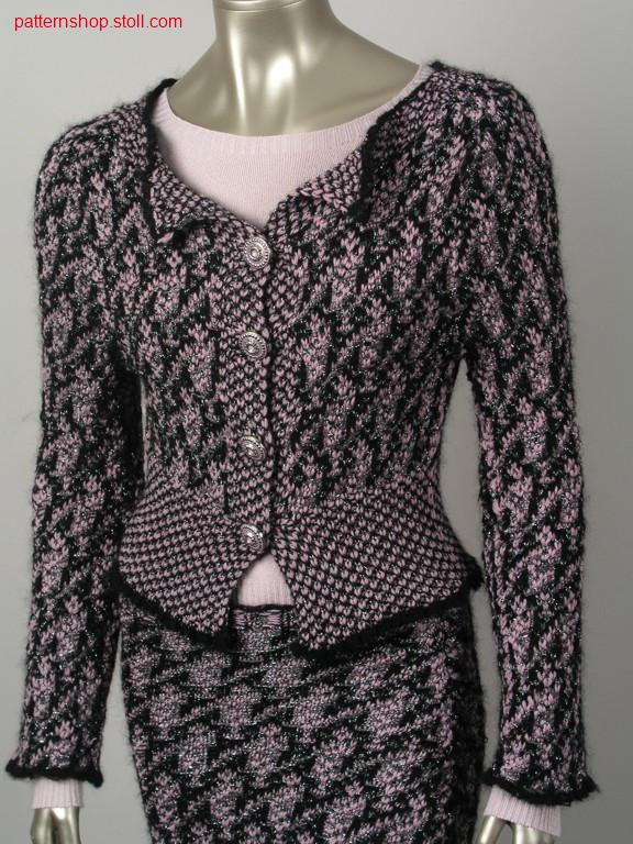 Jacquard cardigan with linked-off 2x2 collar / Jacquard Strickjacke mit abgeketteltem 2x2 Kragen