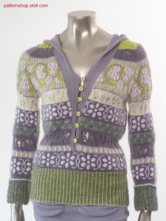 FF-jacquard hooded raglan pullover with pointelle structure / FF-Jacquard Kapuzenraglanpullover mit Petinetstruktur